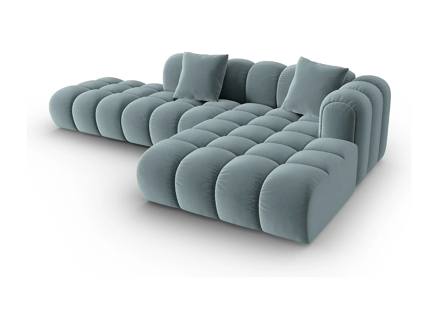 CXL by Christian Lacroix - Divano angolare modulare destro "Clotilde" 4 posti in velluto azzurro - 309x190x70cm