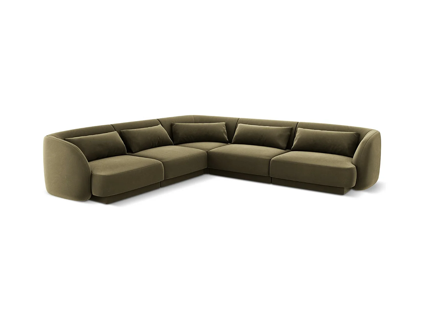 Cosmopolitan Design - Canapé d'angle symétrique "Tulum" 5 places en velours vert - 255x255x70cm