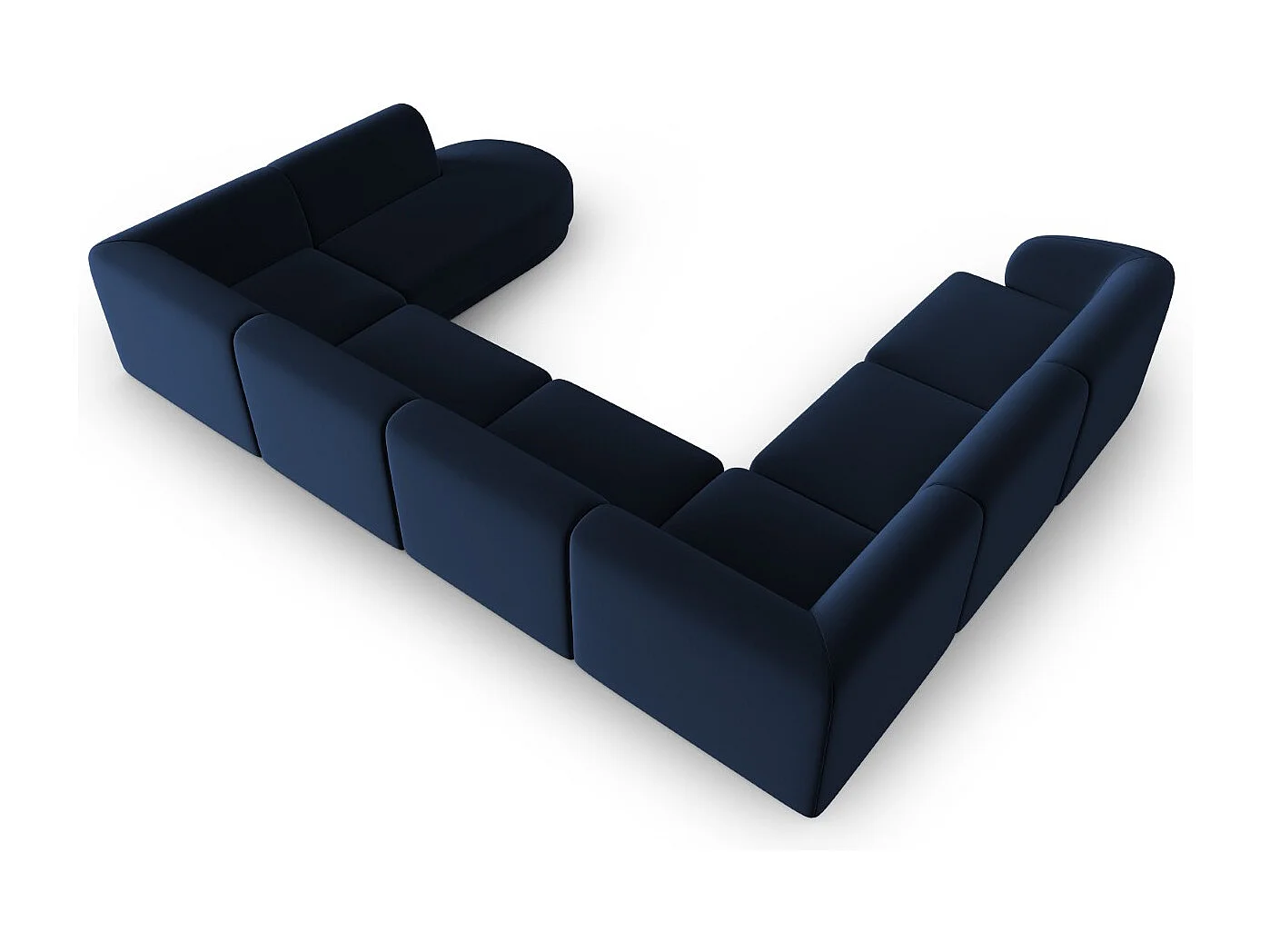 CXL by Christian Lacroix - Divano modulare panoramico sinistro "Lionel" 8 posti in velluto blu reale - 342x323x74cm