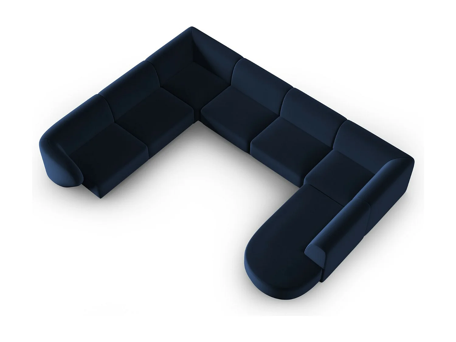 CXL by Christian Lacroix - Divano modulare panoramico sinistro "Lionel" 8 posti in velluto blu reale - 342x323x74cm