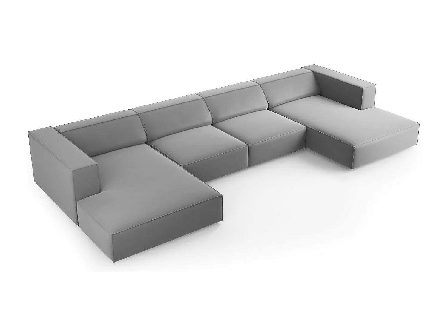 Cosmopolitan Design - 6-Sitzer Panoramasofa "Arendal" aus Samt hellgrau - 364x166x70cm