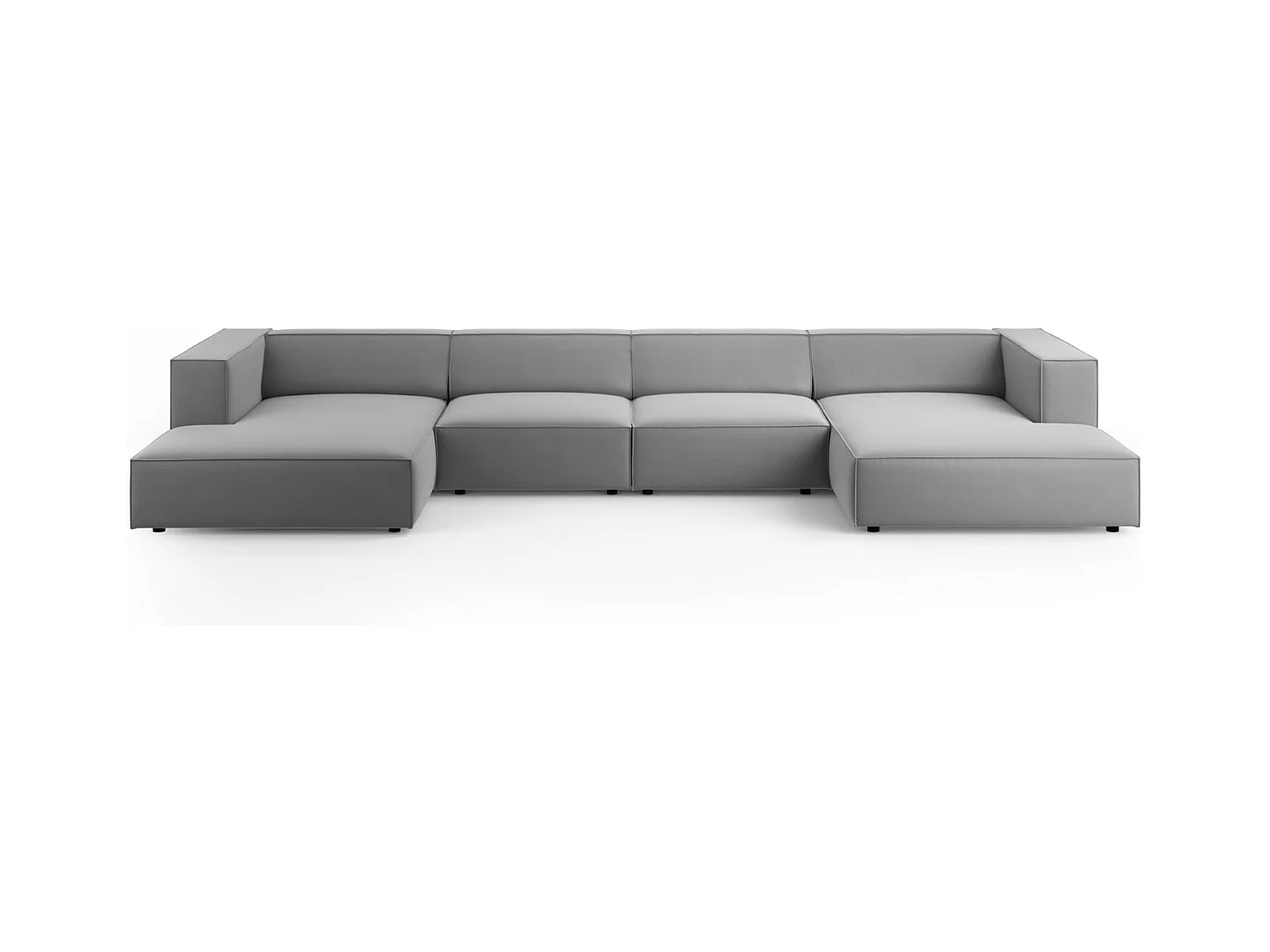 Cosmopolitan Design - Panoramische bank "Arendal" 6 zitplaatsen, Flueel, Lichtgrijs - 364x166x70cm