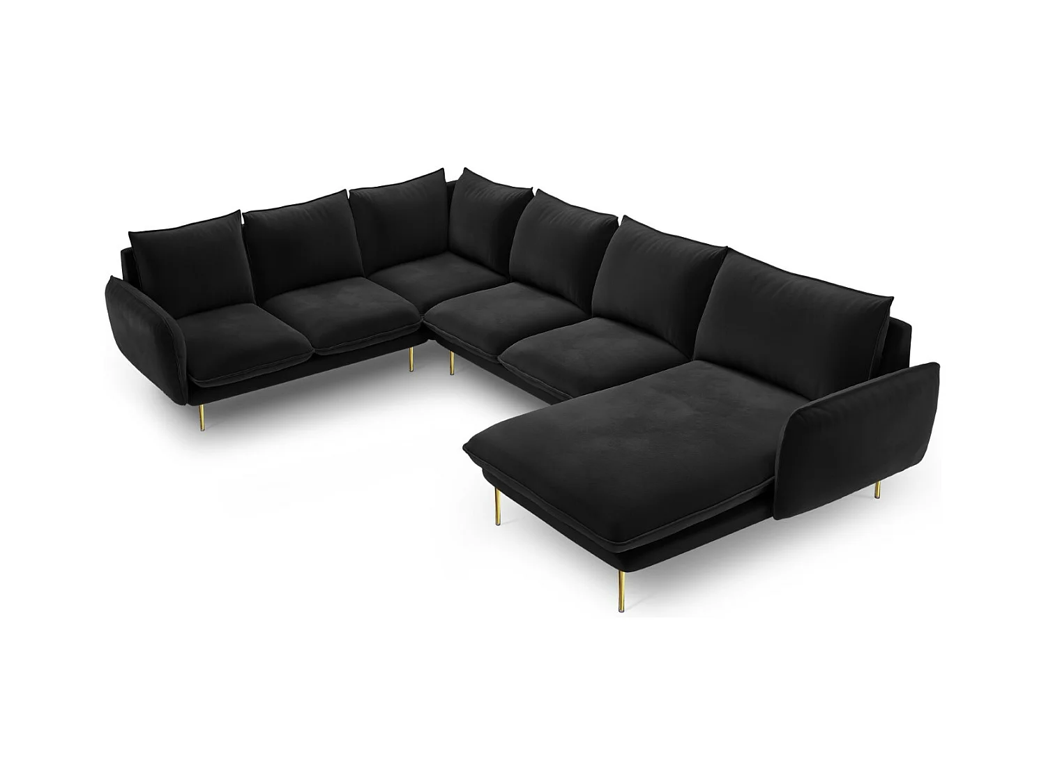 Cosmopolitan Design - Canapé d'angle gauche panoramique "Vienna" 7 places en velours noir - 330x235x95cm