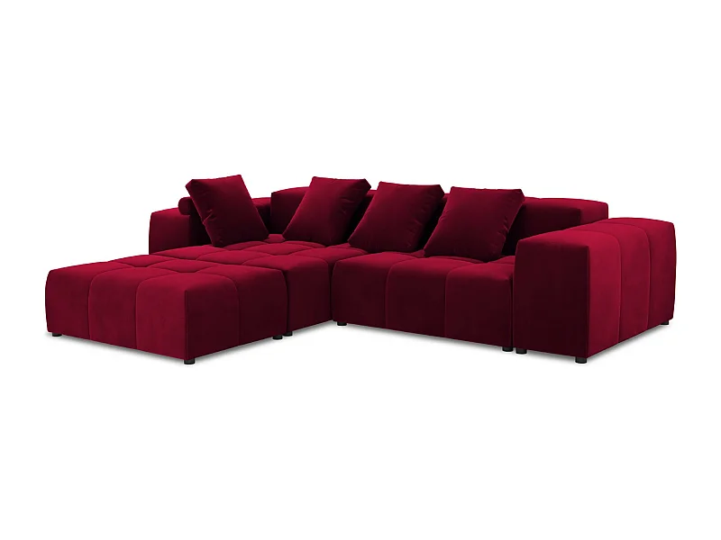 Cosmopolitan Design - Sofá esquinero modular reversible "Rome" 5 plazas de terciopelo rojo - 320x240x75cm