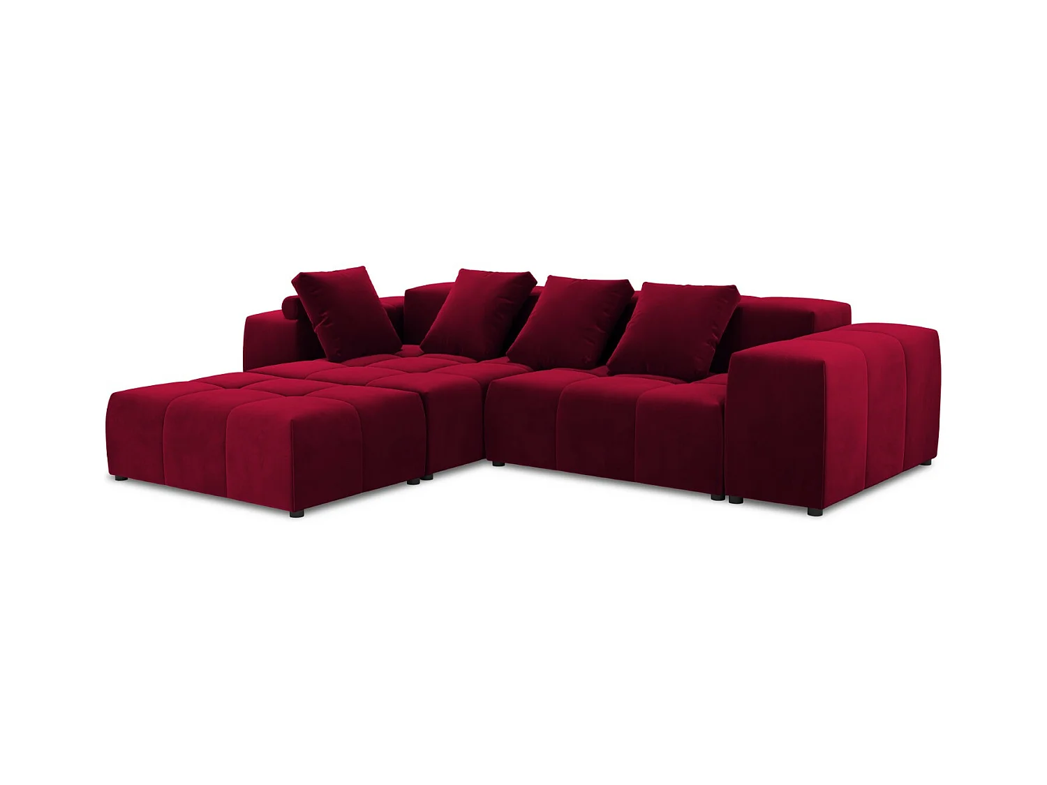 Cosmopolitan Design - Symmetrische modulaire hoekbank "Rome" 5 zitplaatsen, Flueel, Rood - 320x240x75cm