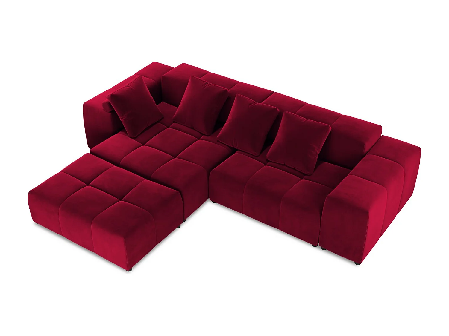 Cosmopolitan Design - Sofá de canto modular simétrico "Rome" 5 lugares em veludo vermelho - 320x240x75cm