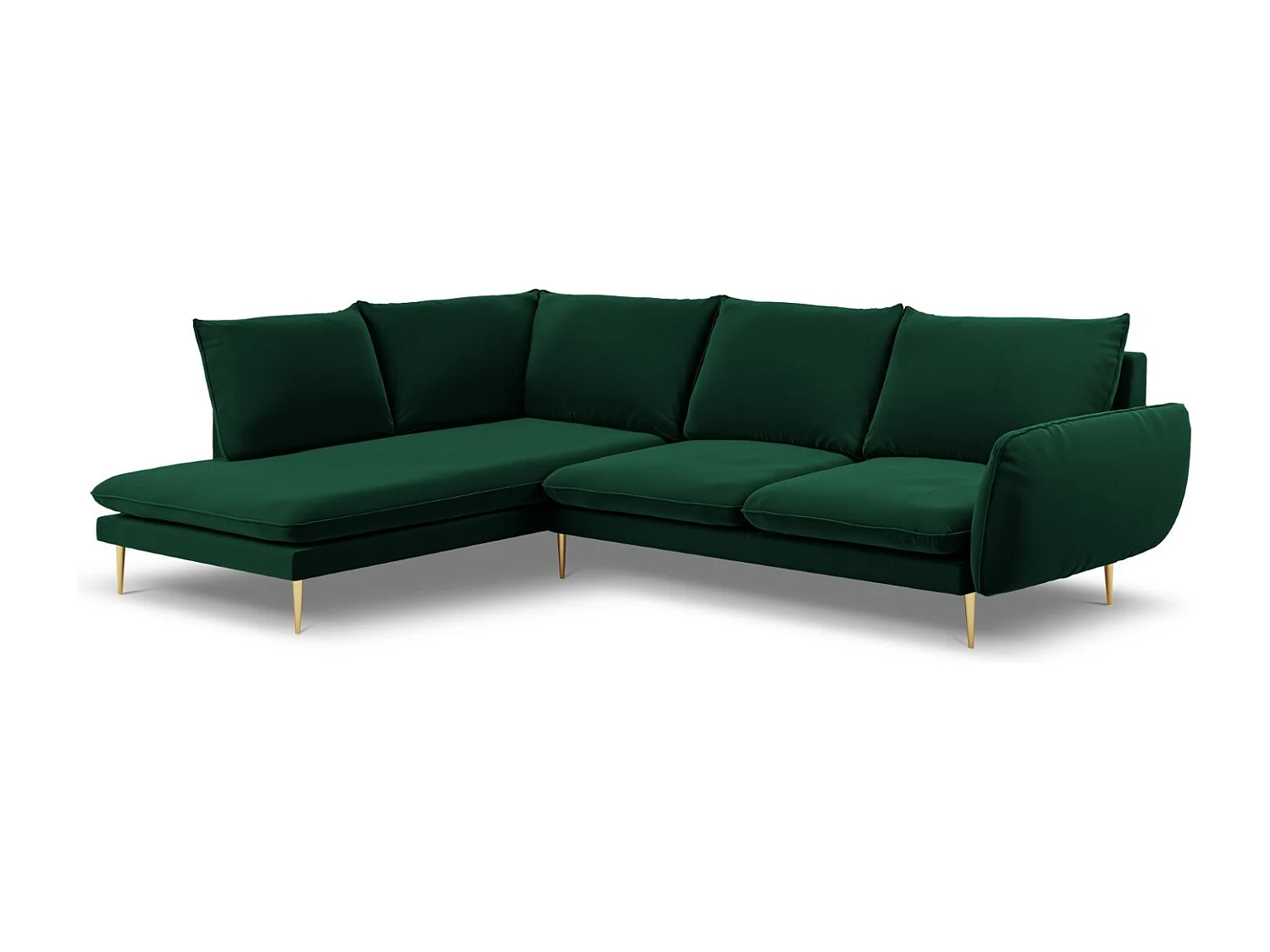 Cosmopolitan Design - Sofá esquinero izquierdo "Vienna" 6 plazas de terciopelo verde botella - 275x185x95cm