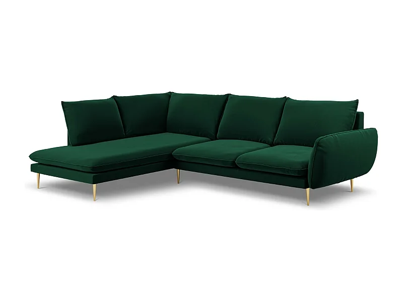 Cosmopolitan Design - Canapé d'angle gauche "Vienna" 6 places en velours vert bouteille - 275x185x95cm