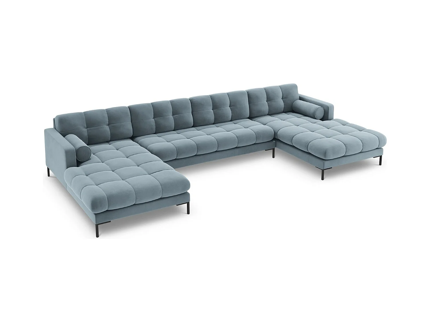 Cosmopolitan Design - Panoramische bank "Bali" 7 zitplaatsen, Flueel, Lichtblauw - 383x185x75cm