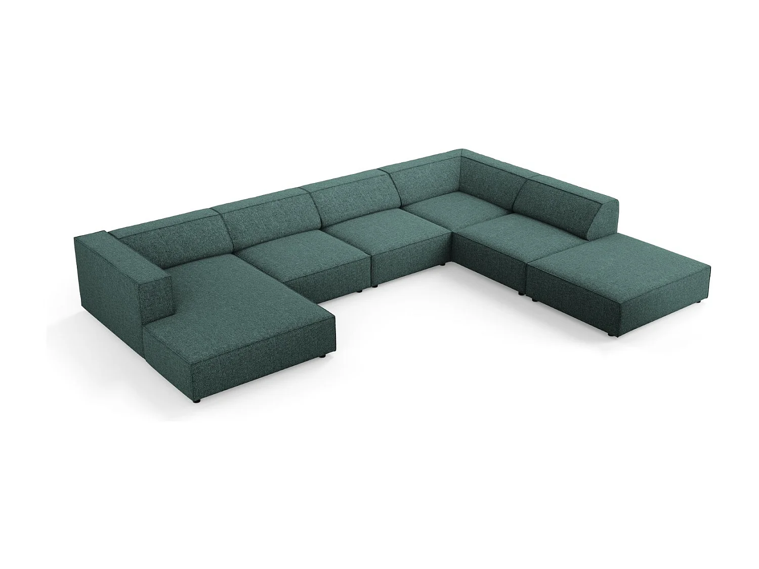 Cosmopolitan Design - 7-Sitzer Panoramasofa rechts "Arendal" aus Chenille-Stoff petrol - 364x262x70cm