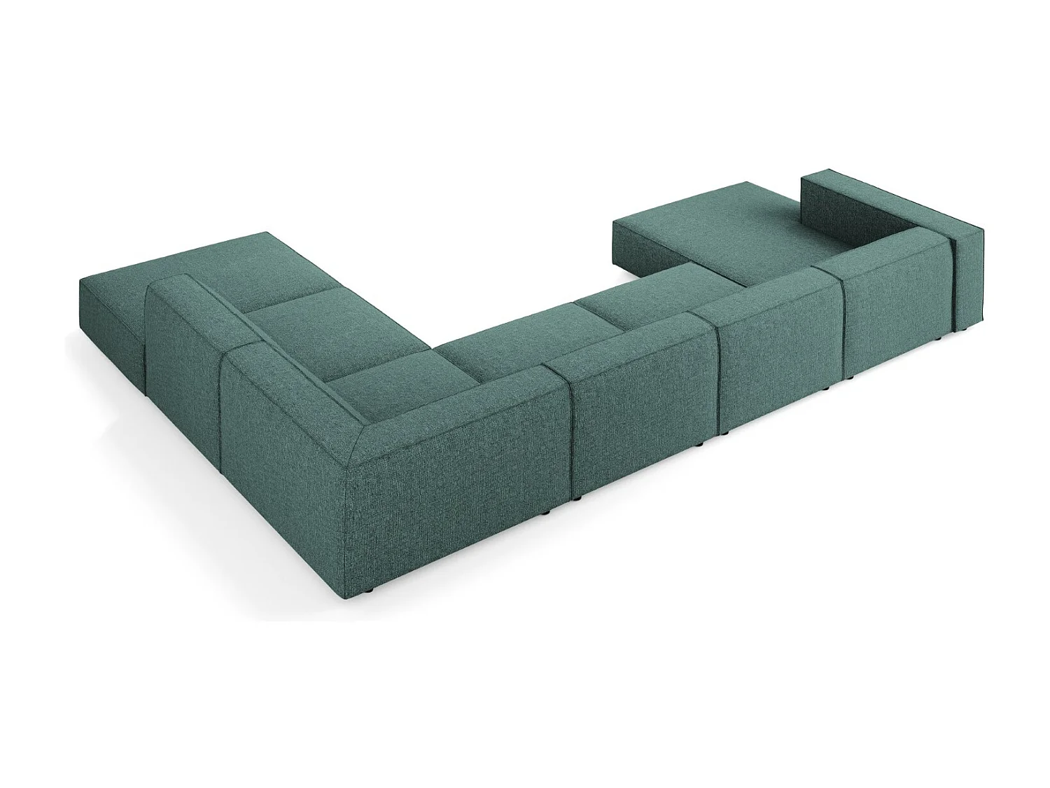 Cosmopolitan Design - Sofá de canto direito panorâmico "Arendal" 7 lugares em tecido chenille petróleo - 364x262x70cm