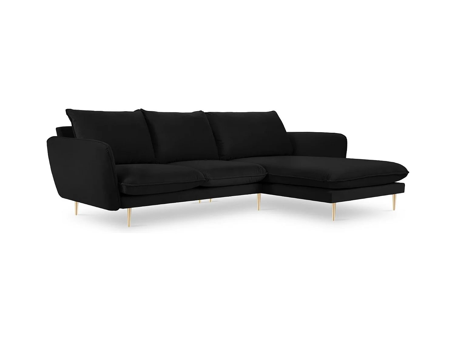 Cosmopolitan Design - Canapé d'angle droit "Vienna" 5 places en velours noir - 255x170x95cm