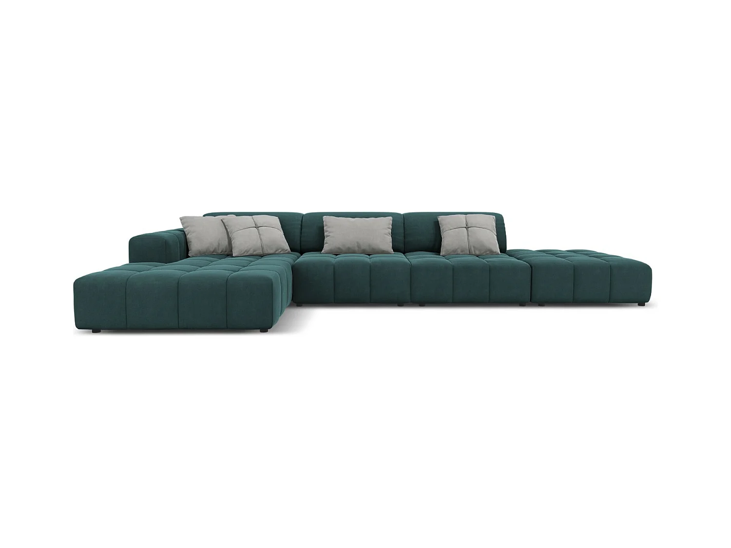 CXL by Christian Lacroix - Canapé d'angle gauche "Luc" 5 places en velours pétrole - 341x166x70cm