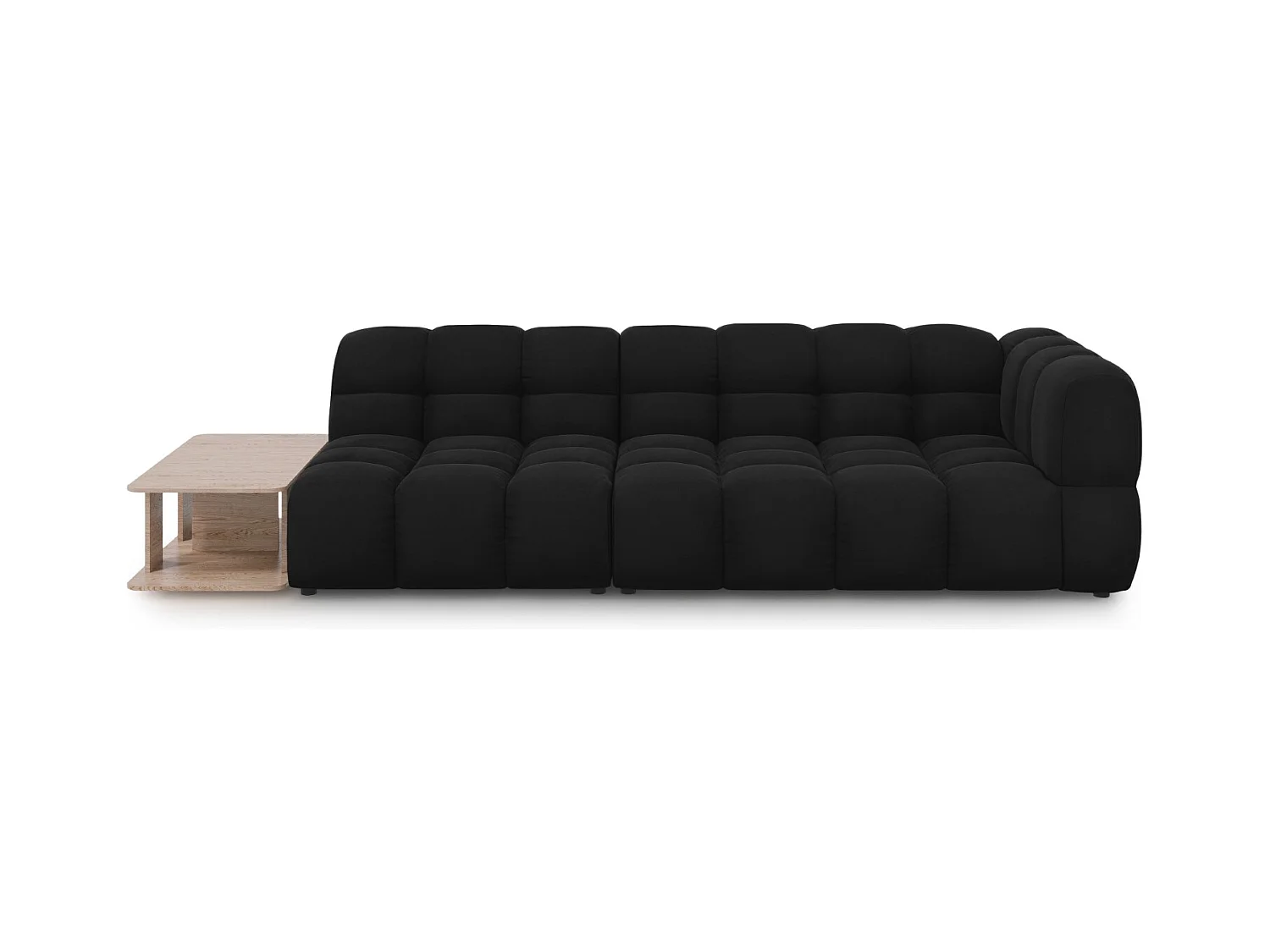 Cosmopolitan Design - Linker modulaire bank "Sky" 4 zitplaatsen, Flueel, Zwart - 297x102x75cm
