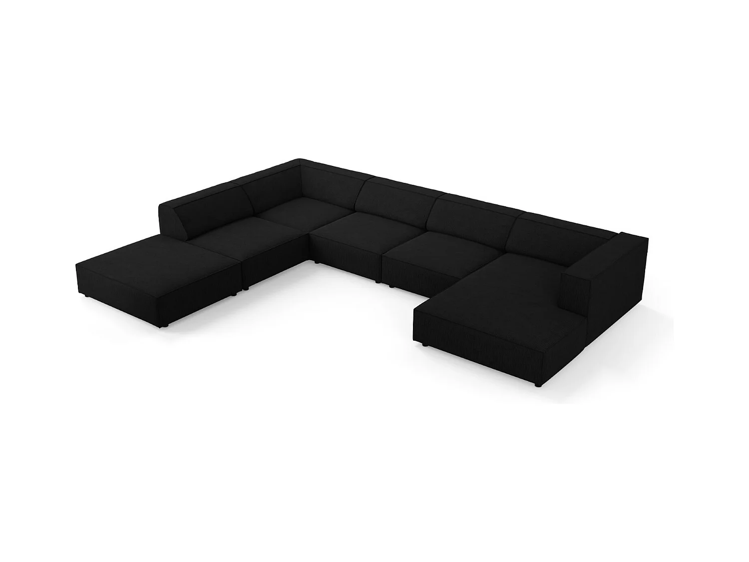 Cosmopolitan Design - 7-Sitzer Panoramasofa links "Arendal" aus Chenille-Stoff mit Rippeneffekt schwarz - 364x262x70cm