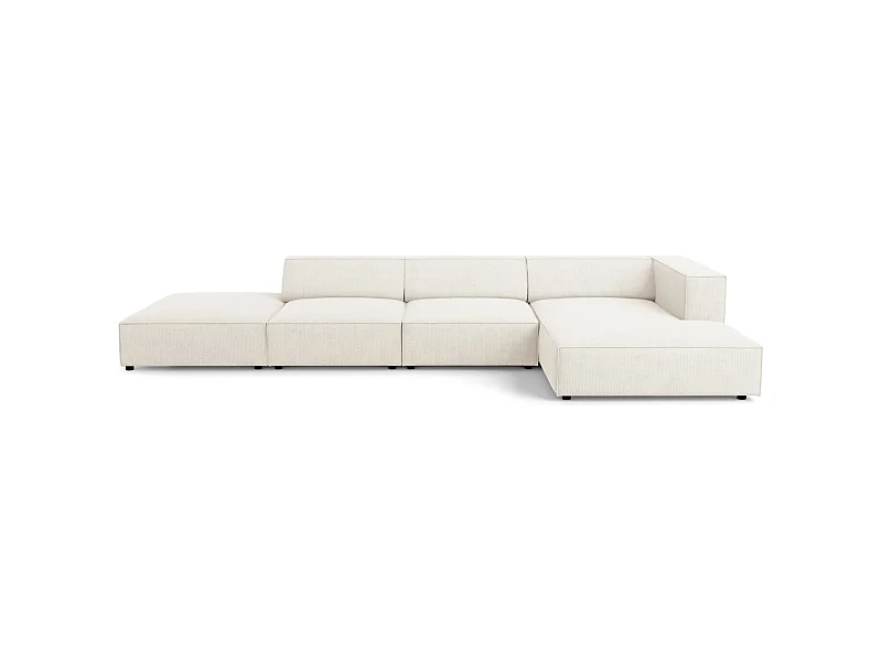 Cosmopolitan Design - Divano angolare destro "Arendal" 5 posti in ciniglia con effetto a coste avorio - 341x166x70cm