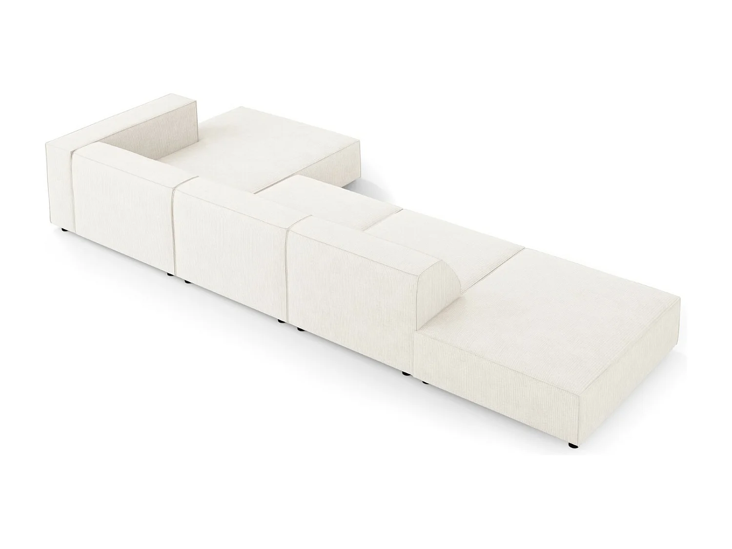 Cosmopolitan Design - Rechter hoekbank "Arendal" 5 zitplaatsen, Chenille met ribbeleffect, Ivoor - 341x166x70cm