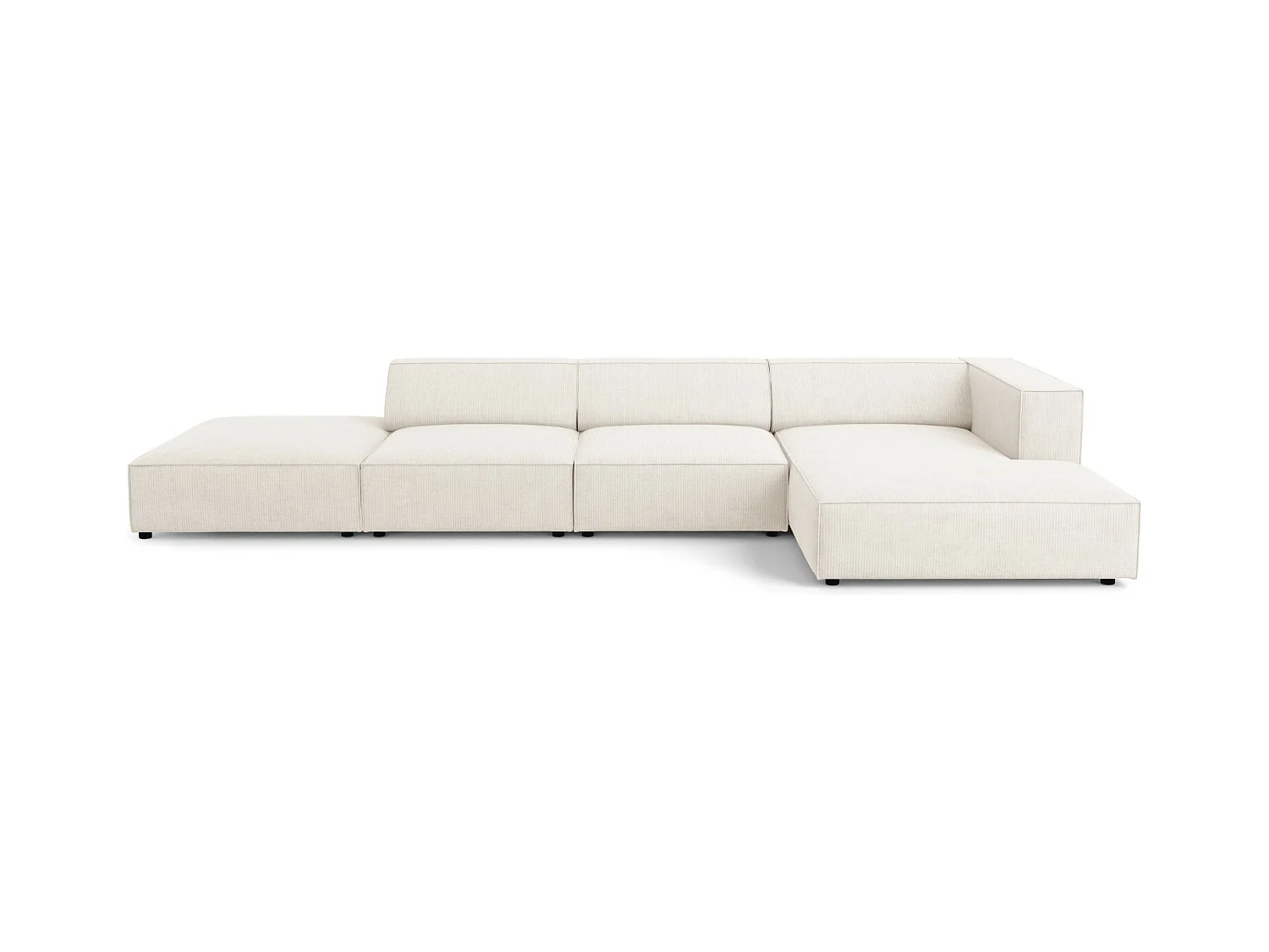 Cosmopolitan Design - Rechter hoekbank "Arendal" 5 zitplaatsen, Chenille met ribbeleffect, Ivoor - 341x166x70cm