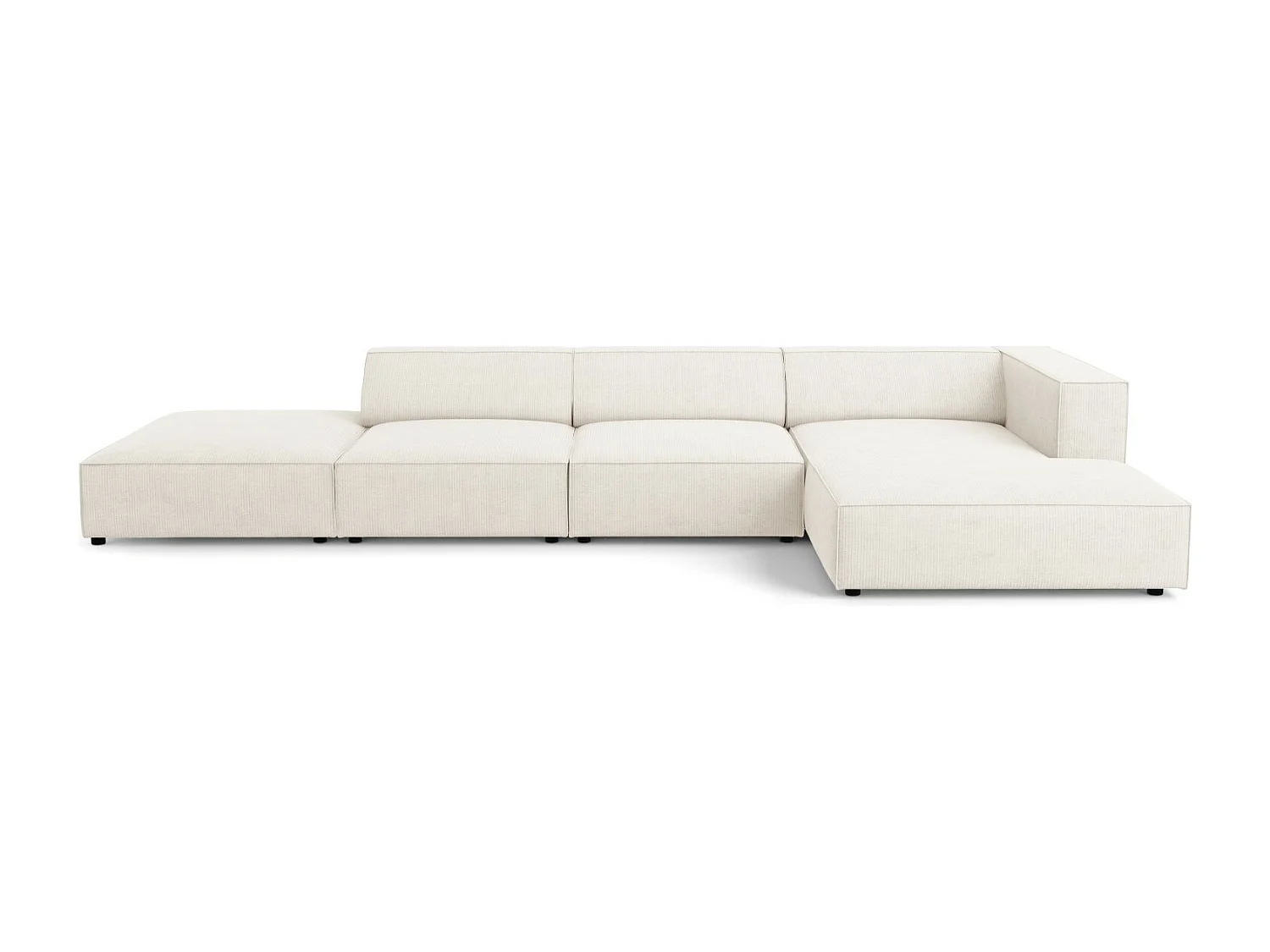 Cosmopolitan Design - Sofá de canto direito "Arendal" 5 lugares em tecido chenille com efeito canelado marfim - 341x166x70cm