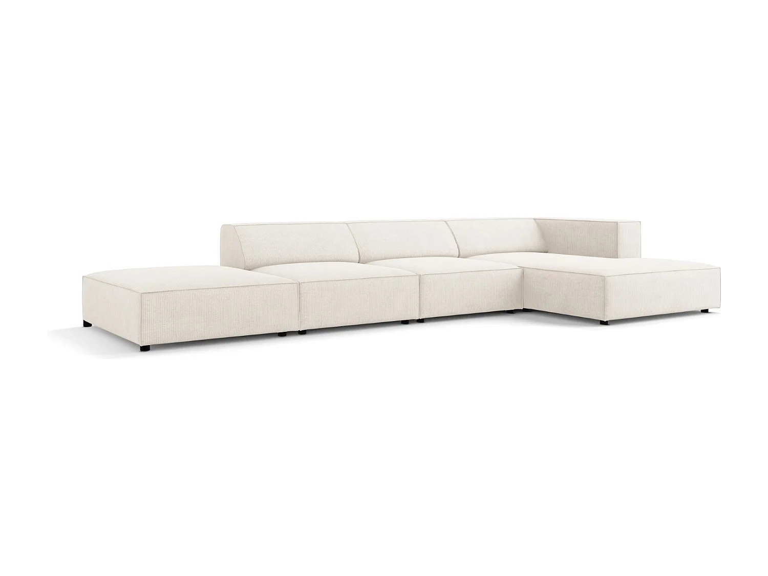 Cosmopolitan Design - Sofá de canto direito "Arendal" 5 lugares em tecido chenille com efeito canelado marfim - 341x166x70cm