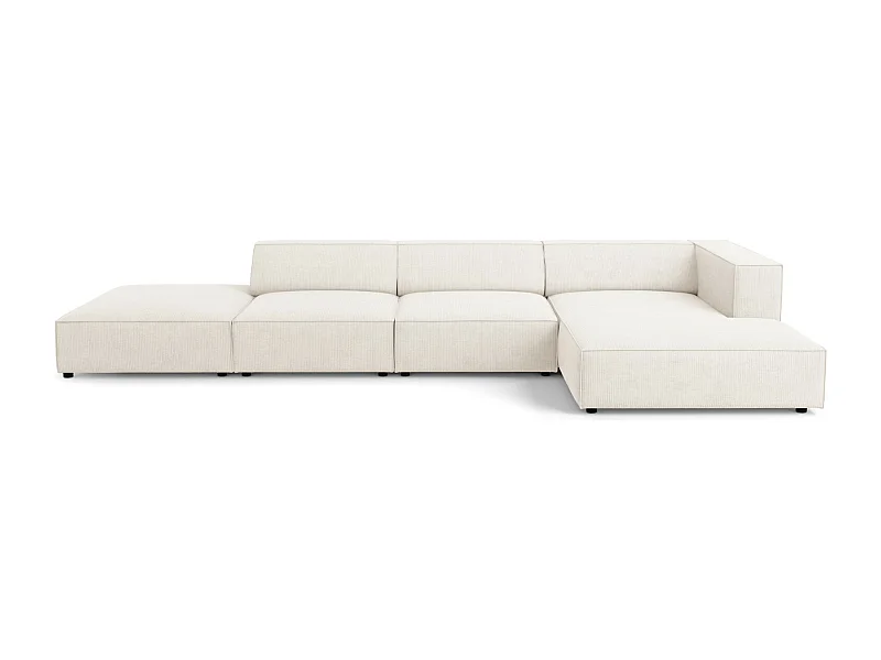 Cosmopolitan Design - Divano angolare destro "Arendal" 5 posti in ciniglia con effetto a coste avorio - 341x166x70cm