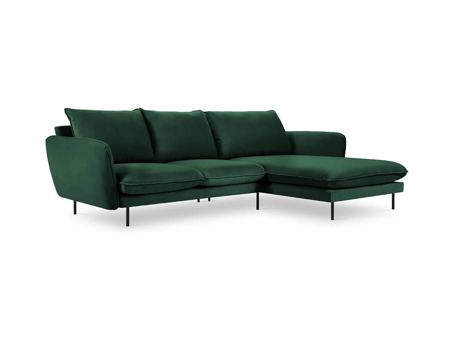 Cosmopolitan Design - Canapé d'angle droit "Vienna" 5 places en velours vert bouteille - 255x170x95cm