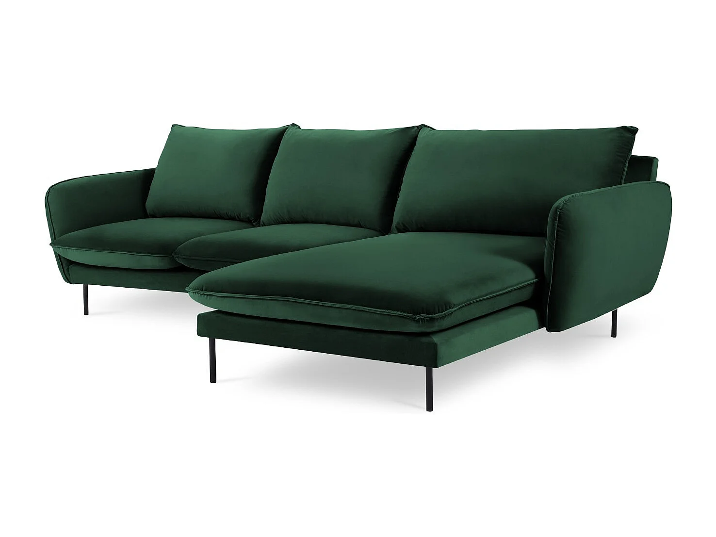 Cosmopolitan Design - 5-Sitzer Ecksofa rechts "Vienna" aus Samt flaschengrün - 255x170x95cm