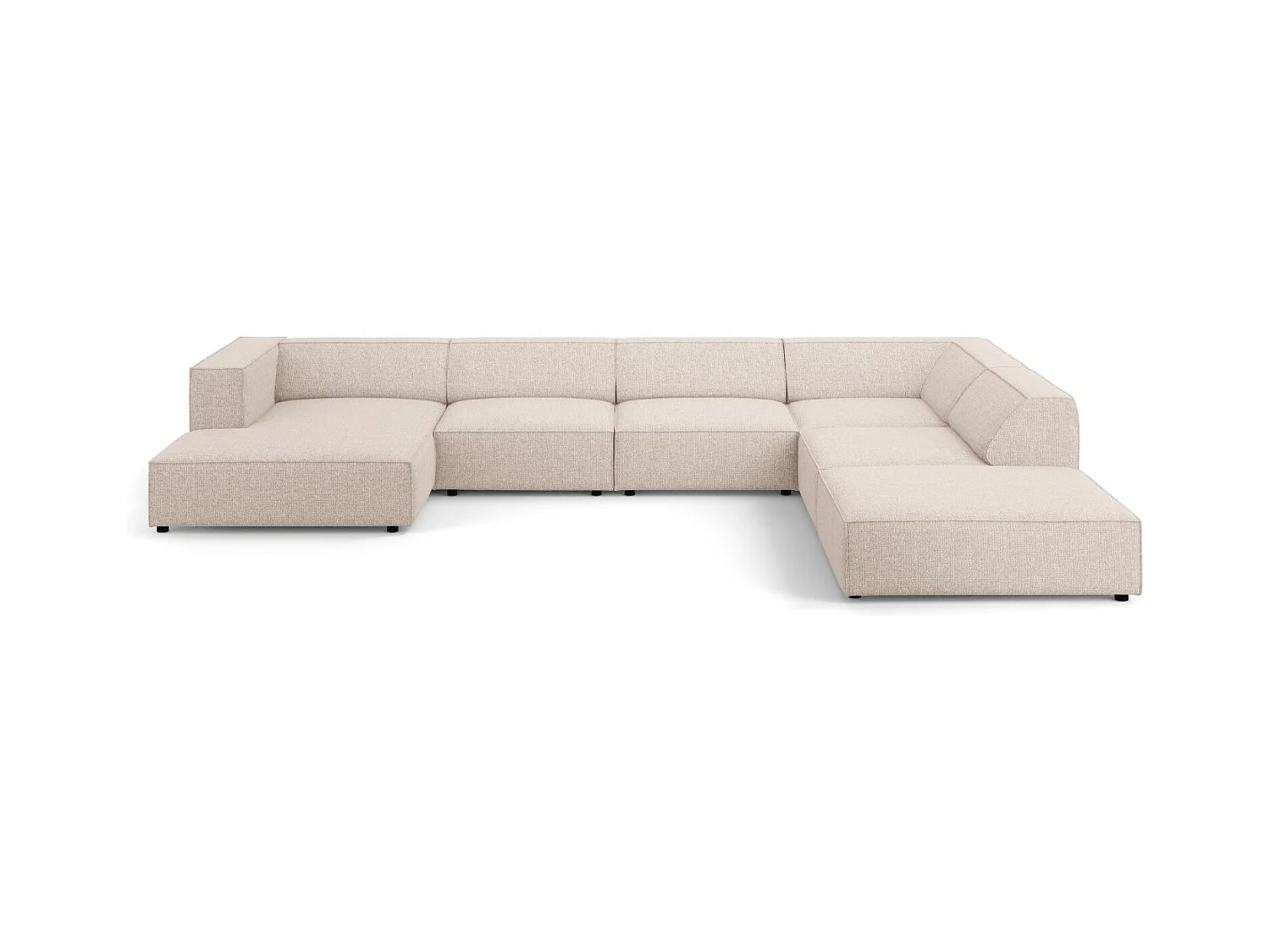 Cosmopolitan Design - Canapé d'angle droit panoramique "Arendal" 7 places en chenille beige - 364x262x70cm