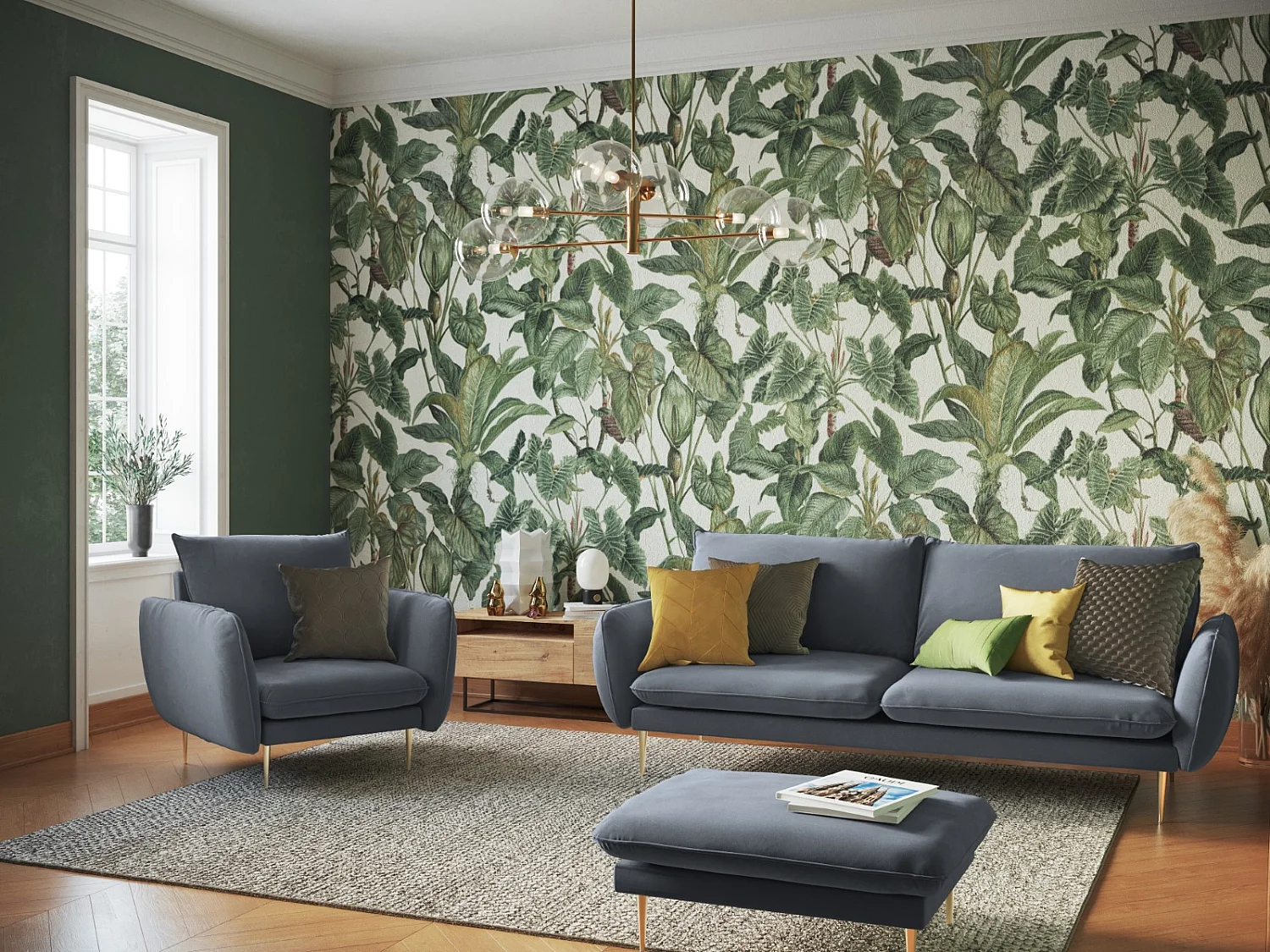 Cosmopolitan Design - Sofa, "Vienna" 3 miejsca welur, niebieski szary - 200x92x95cm