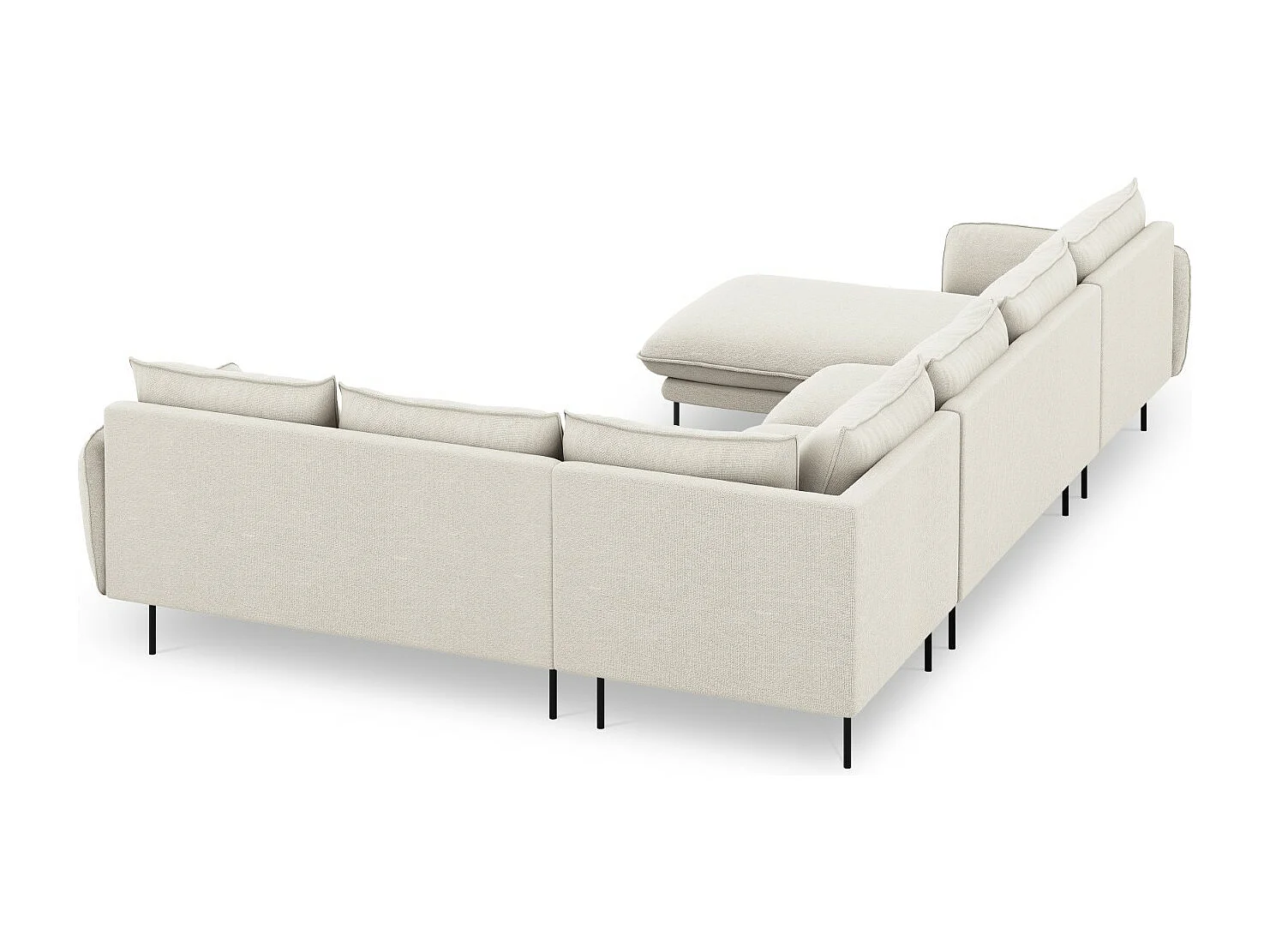 Cosmopolitan Design - Divano panoramico destro "Vienna" 7 posti in tessuto strutturato beige chiaro - 330x235x95cm