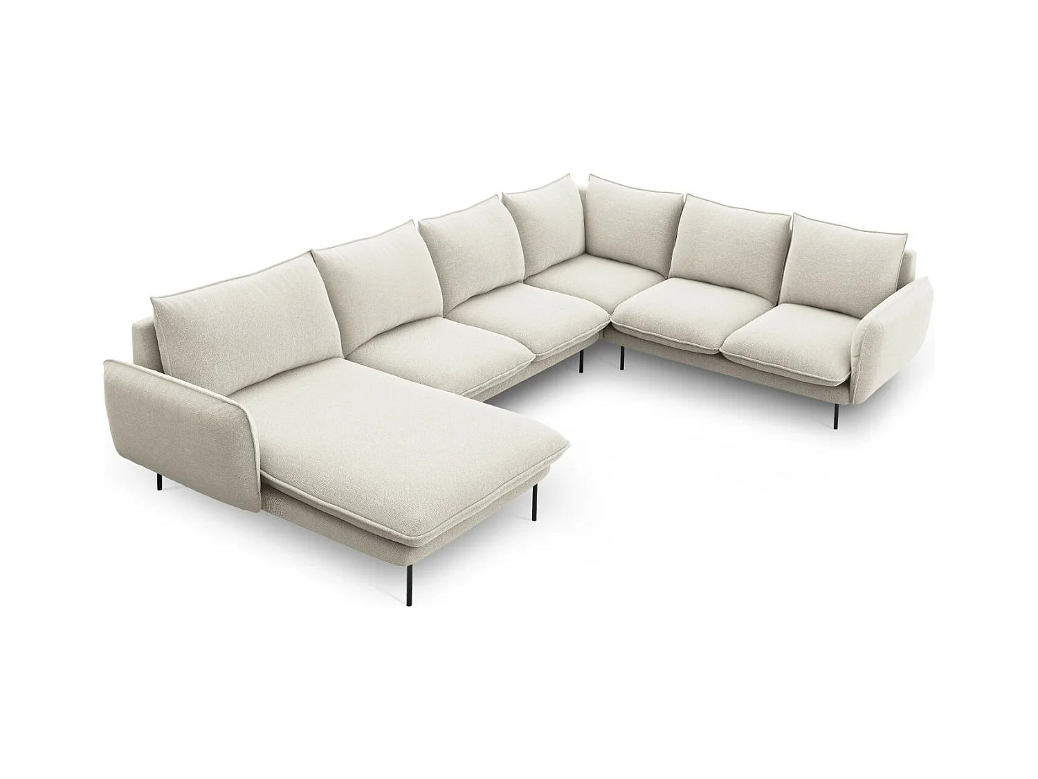 Cosmopolitan Design - Canapé d'angle droit panoramique "Vienna" 7 places en tissu structurel beige clair - 330x235x95cm