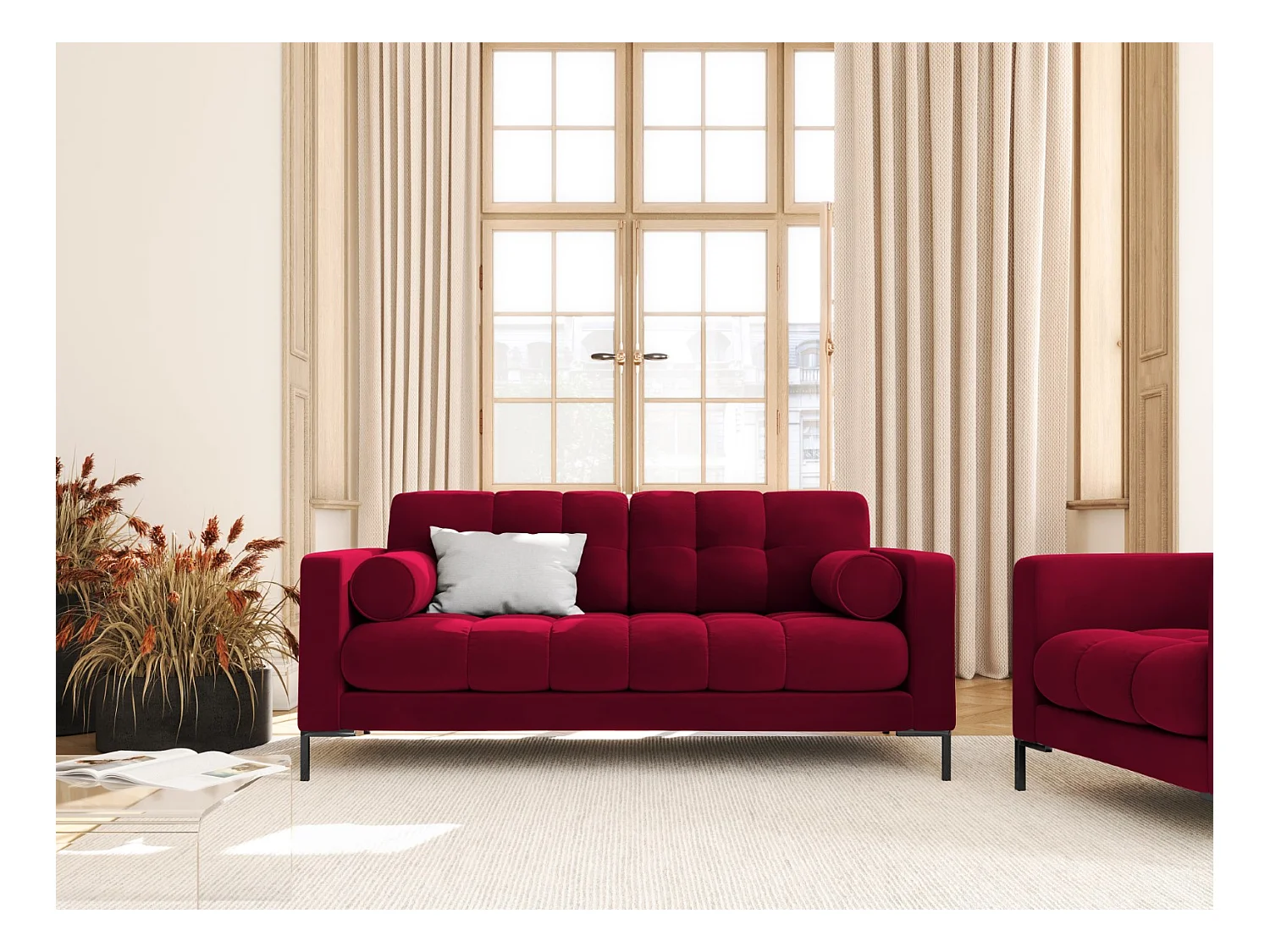 Cosmopolitan Design - Canapé "Bali" 2 places en velours rouge - 152x92x75cm