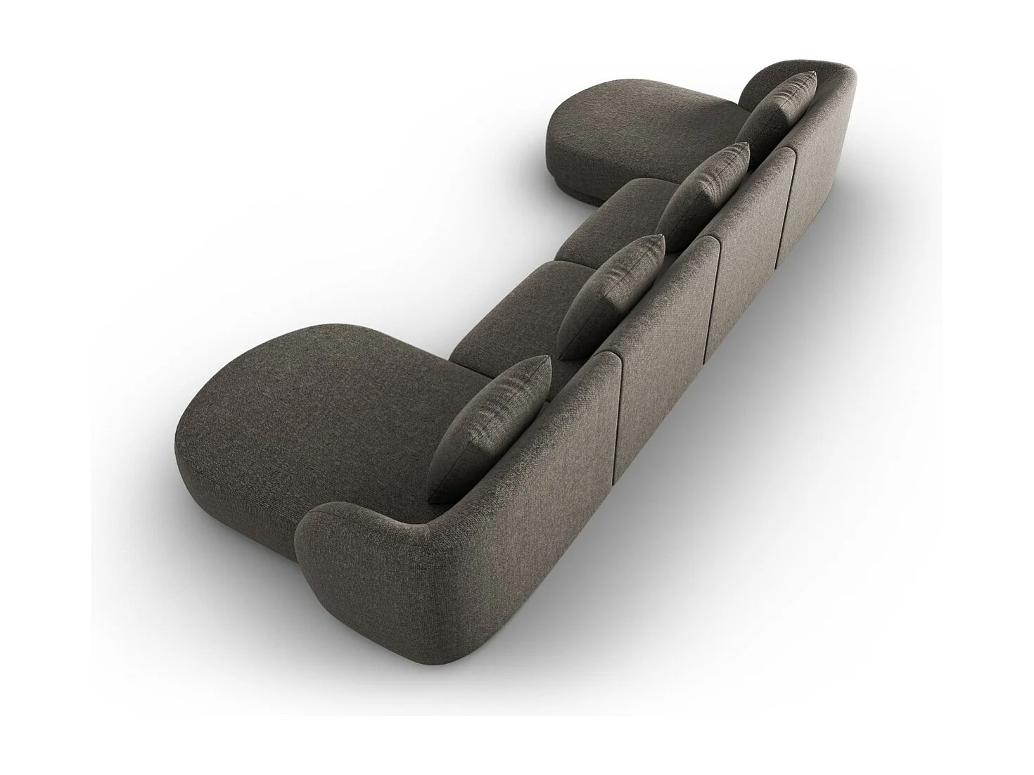 Cosmopolitan Design - Sofá panorâmico "Tulum" 5 lugares em tecido chenille cinza - 330x156x70cm