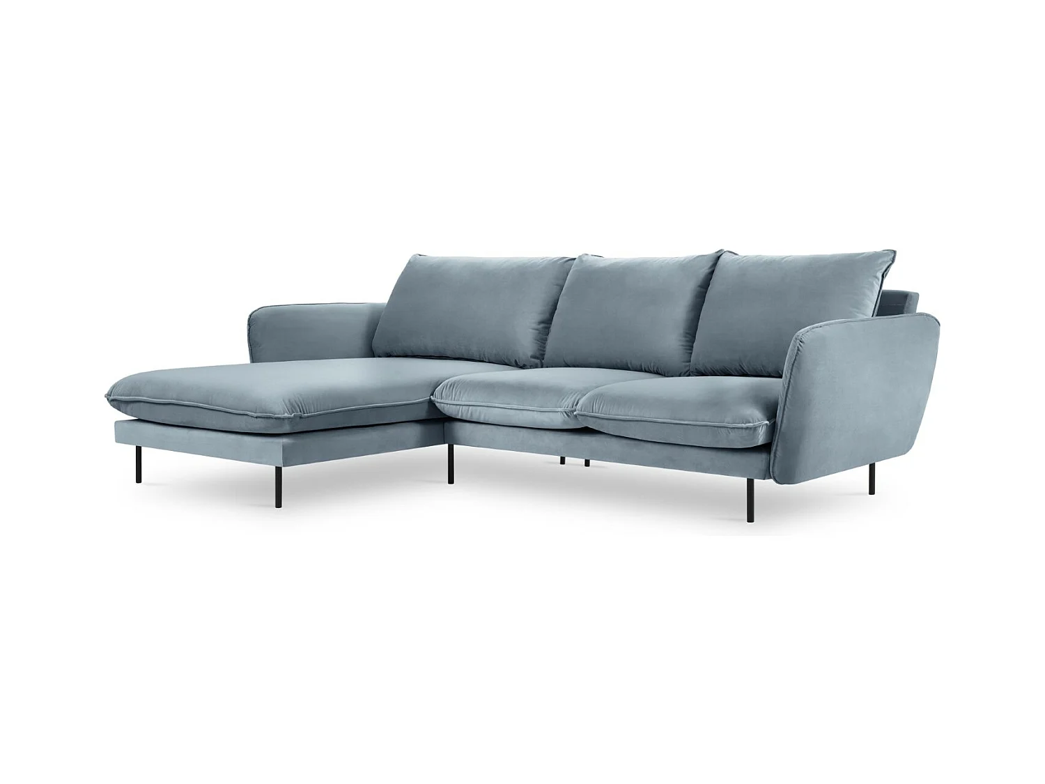 Cosmopolitan Design - Canapé d'angle gauche "Vienna" 5 places en velours bleu - 255x170x95cm