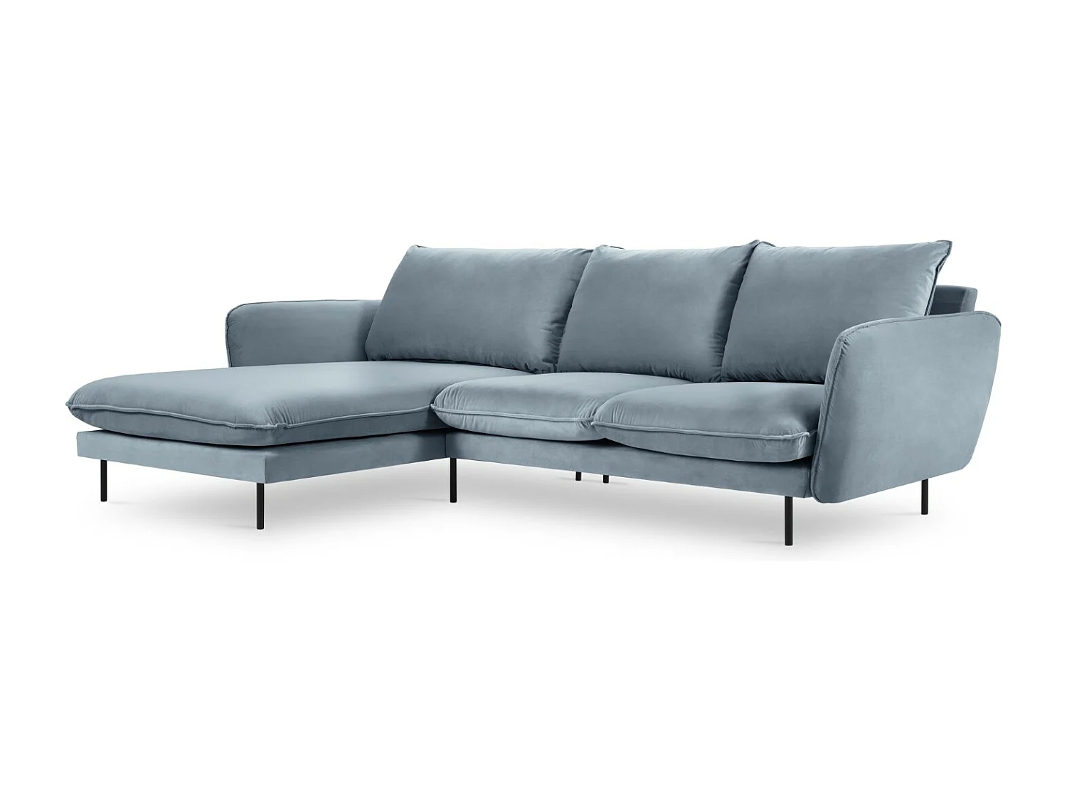 Cosmopolitan Design - Canapé d'angle gauche "Vienna" 5 places en velours bleu - 255x170x95cm