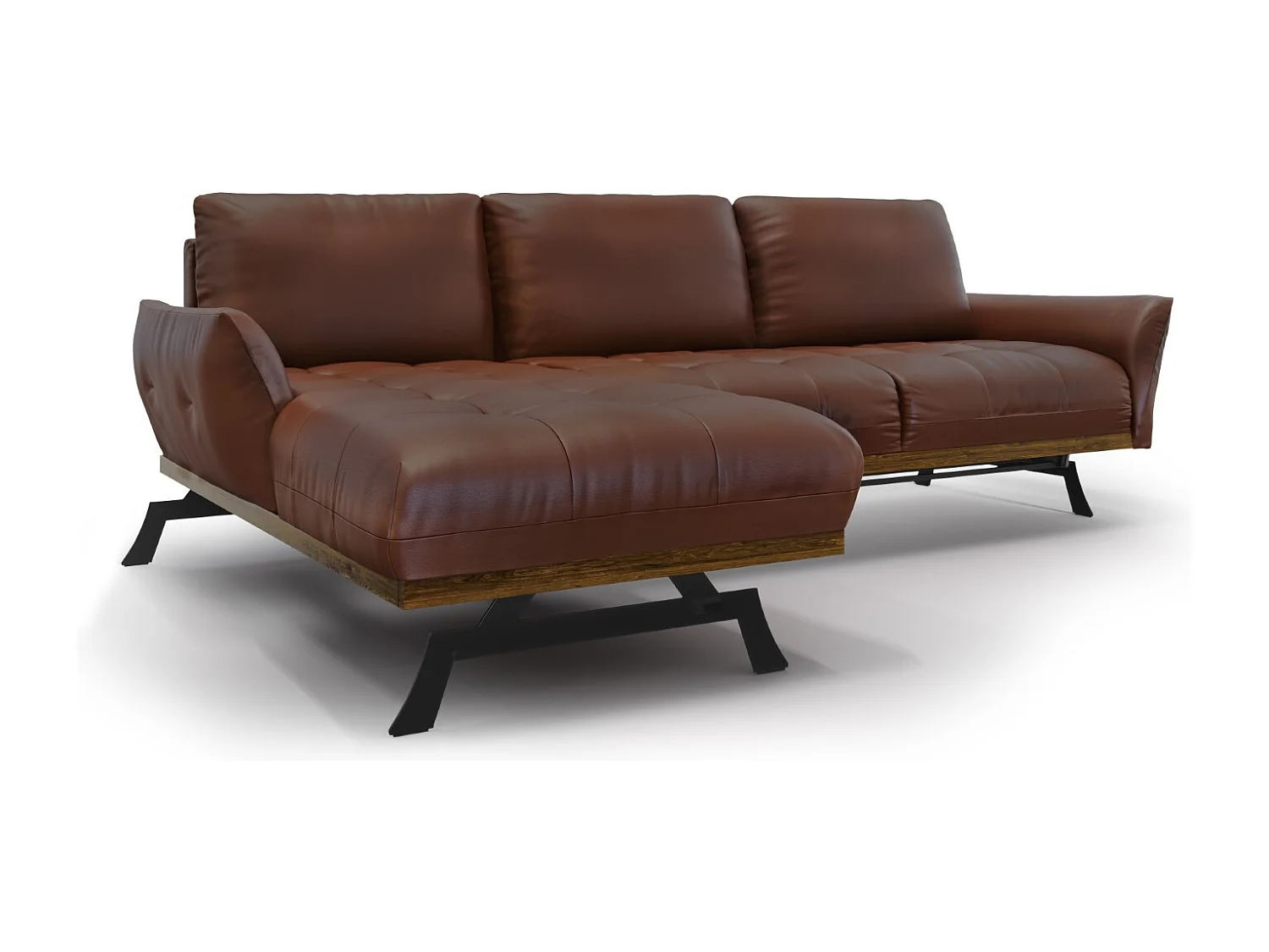 CXL by Christian Lacroix - Divano angolare modulare sinistro "Olivier" 4 posti in pelle naturale marrone - 264x171x87cm