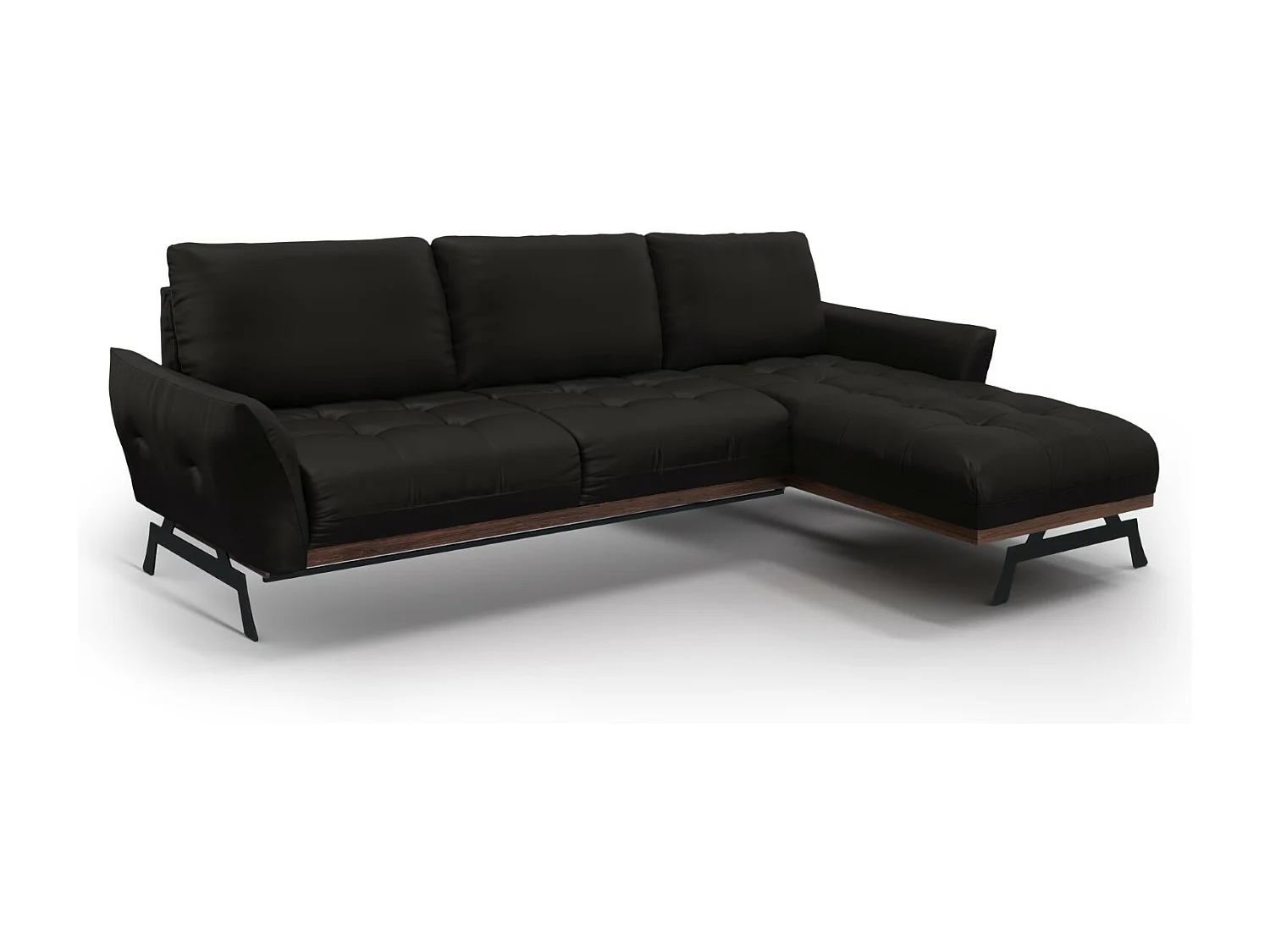 CXL by Christian Lacroix - Modulaire hoekbank rechts "Olivier" 4 zitplaatsen, Echt leer, Zwart - 264x171x87cm