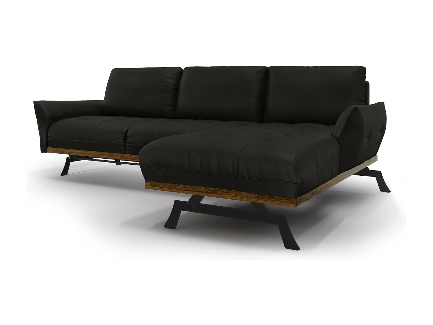 CXL by Christian Lacroix - Modulaire hoekbank rechts "Olivier" 4 zitplaatsen, Echt leer, Zwart - 264x171x87cm