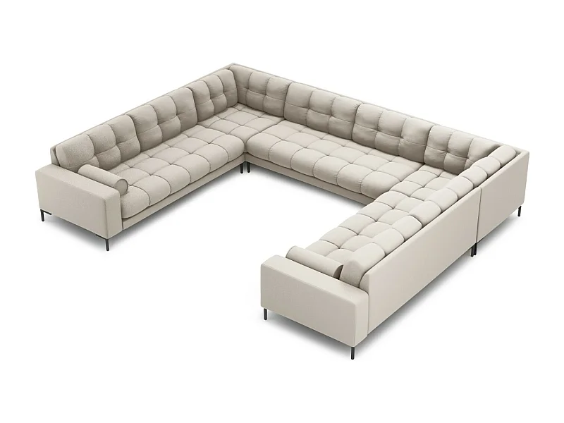Cosmopolitan Design - Canapé panoramique "Bali" 9 places en tissu structurel beige - 327x256x75cm