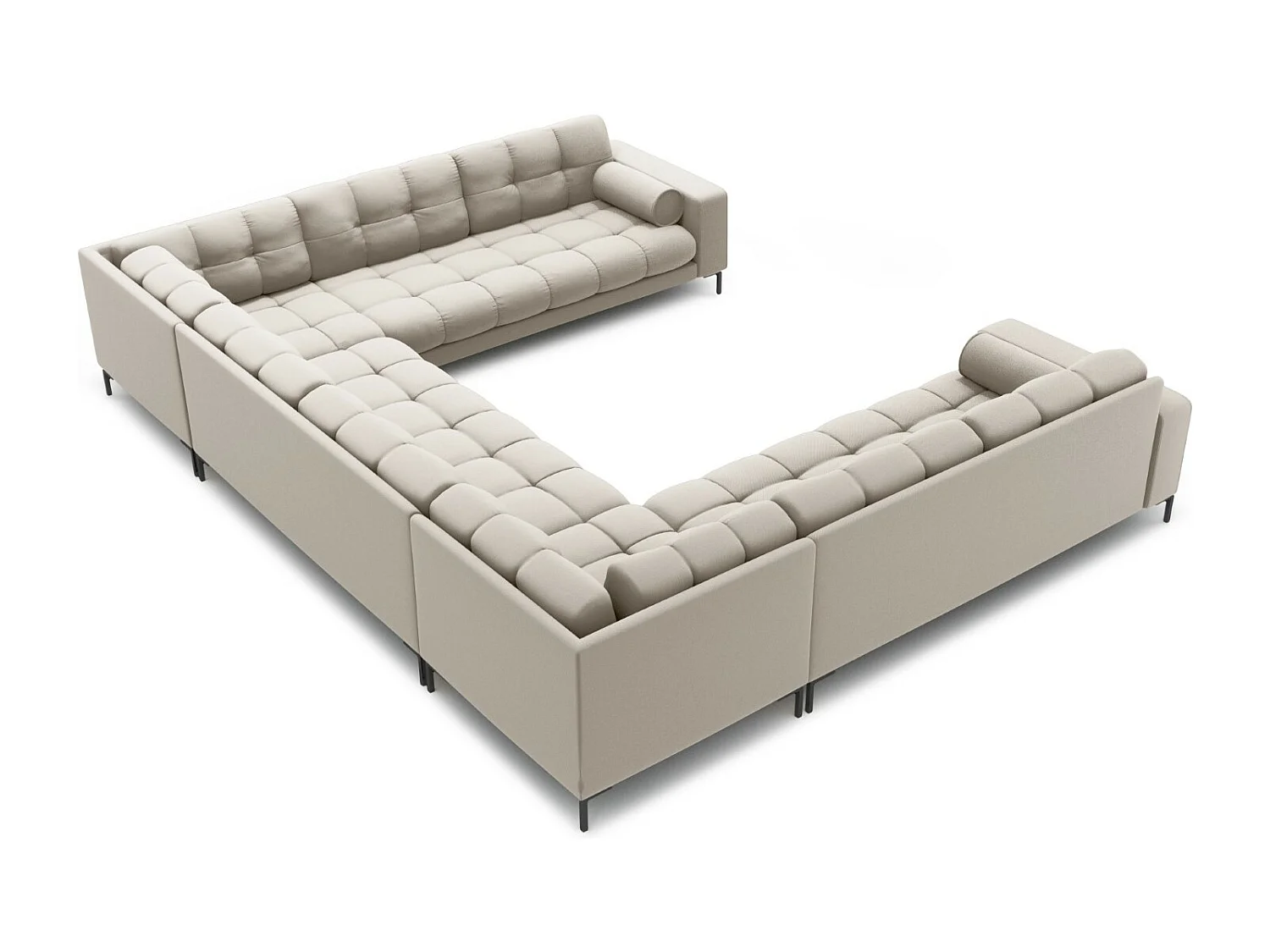 Cosmopolitan Design - Sofá panorâmico "Bali" 9 lugares em tecido estrutural bege - 327x256x75cm