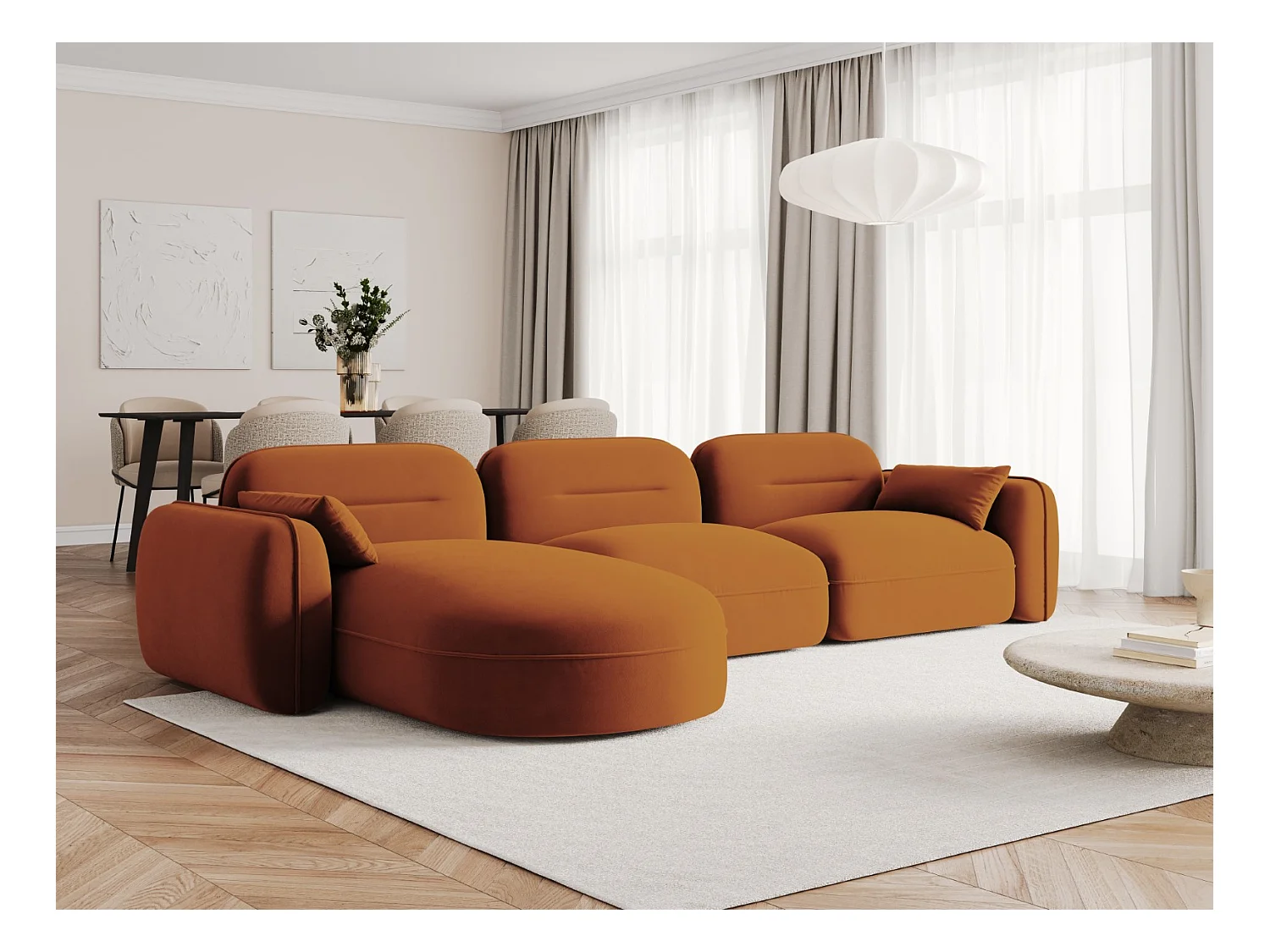 Cosmopolitan Design - Canapé d'angle gauche modulable "Sydney" 4 places en velours terracotta - 320x165x70cm
