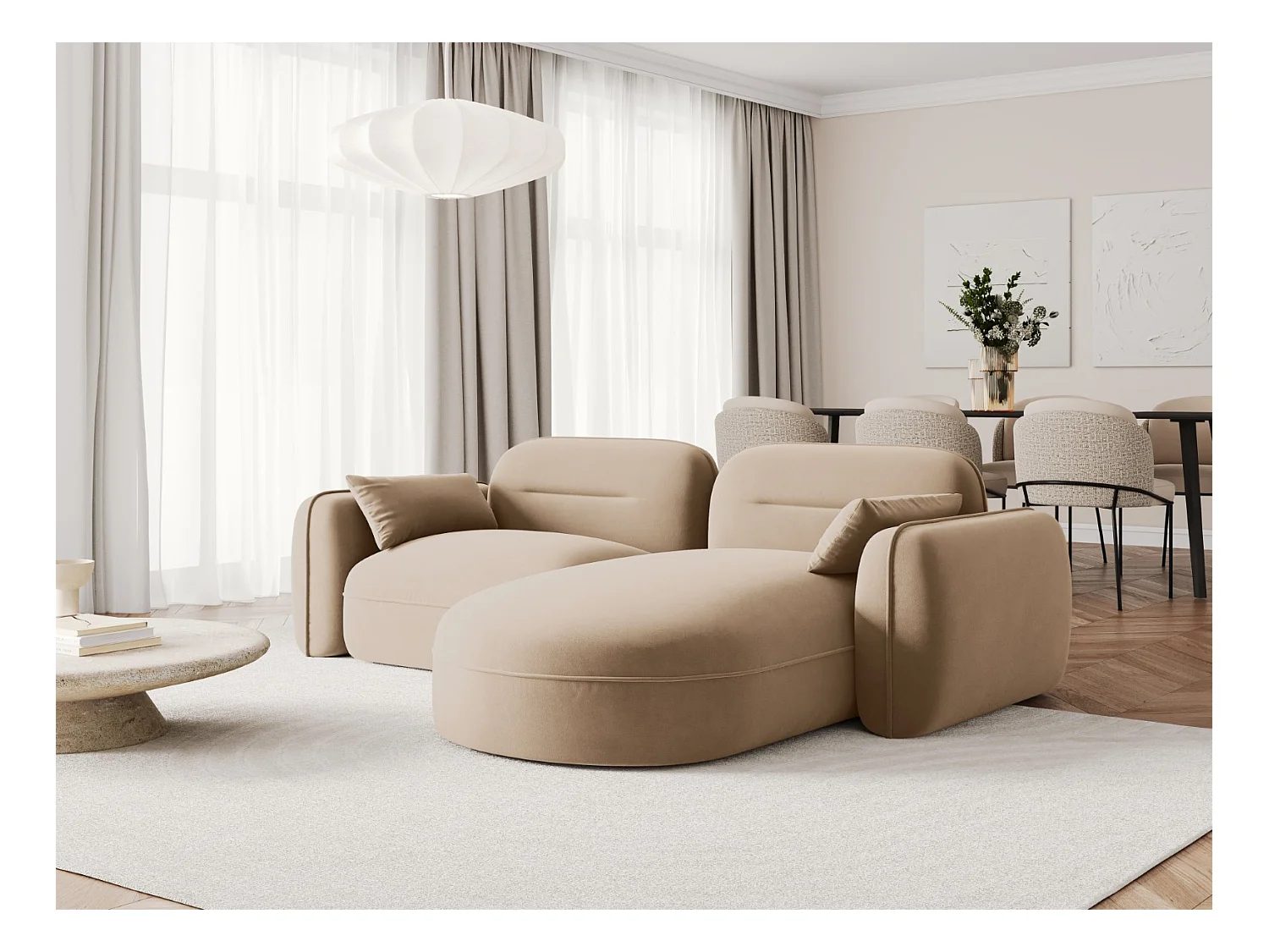 Cosmopolitan Design - Canapé d'angle droit modulable "Sydney" 3 places en velours le sable - 230x165x70cm