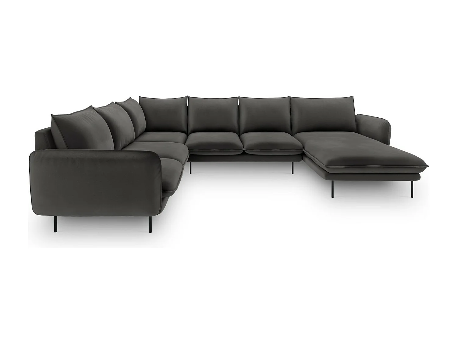 Cosmopolitan Design - 7-Sitzer Panoramasofa links "Vienna" aus Samt dunkelgrau - 330x235x95cm