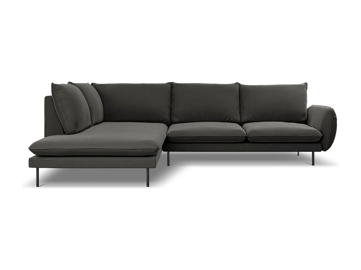 Cosmopolitan Design - Sofá esquinero izquierdo "Vienna" 6 plazas de terciopelo gris oscuro - 275x185x95cm