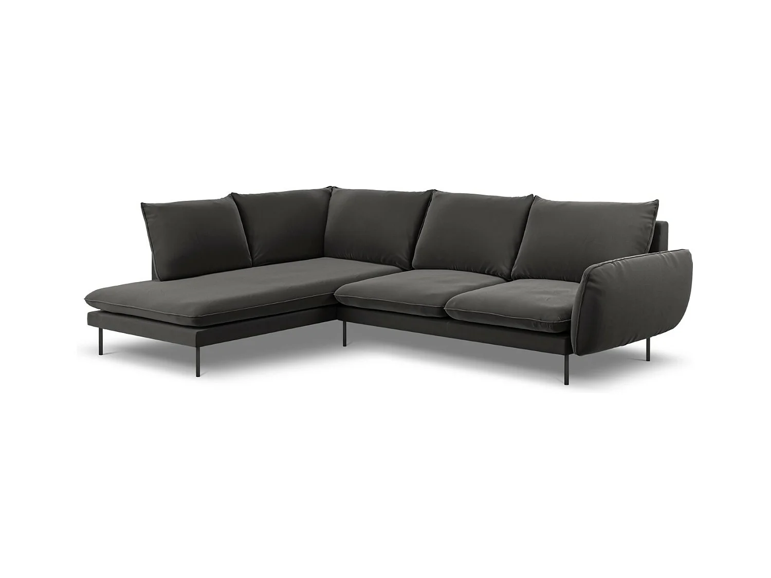 Cosmopolitan Design - Canapé d'angle gauche "Vienna" 6 places en velours gris foncé - 275x185x95cm