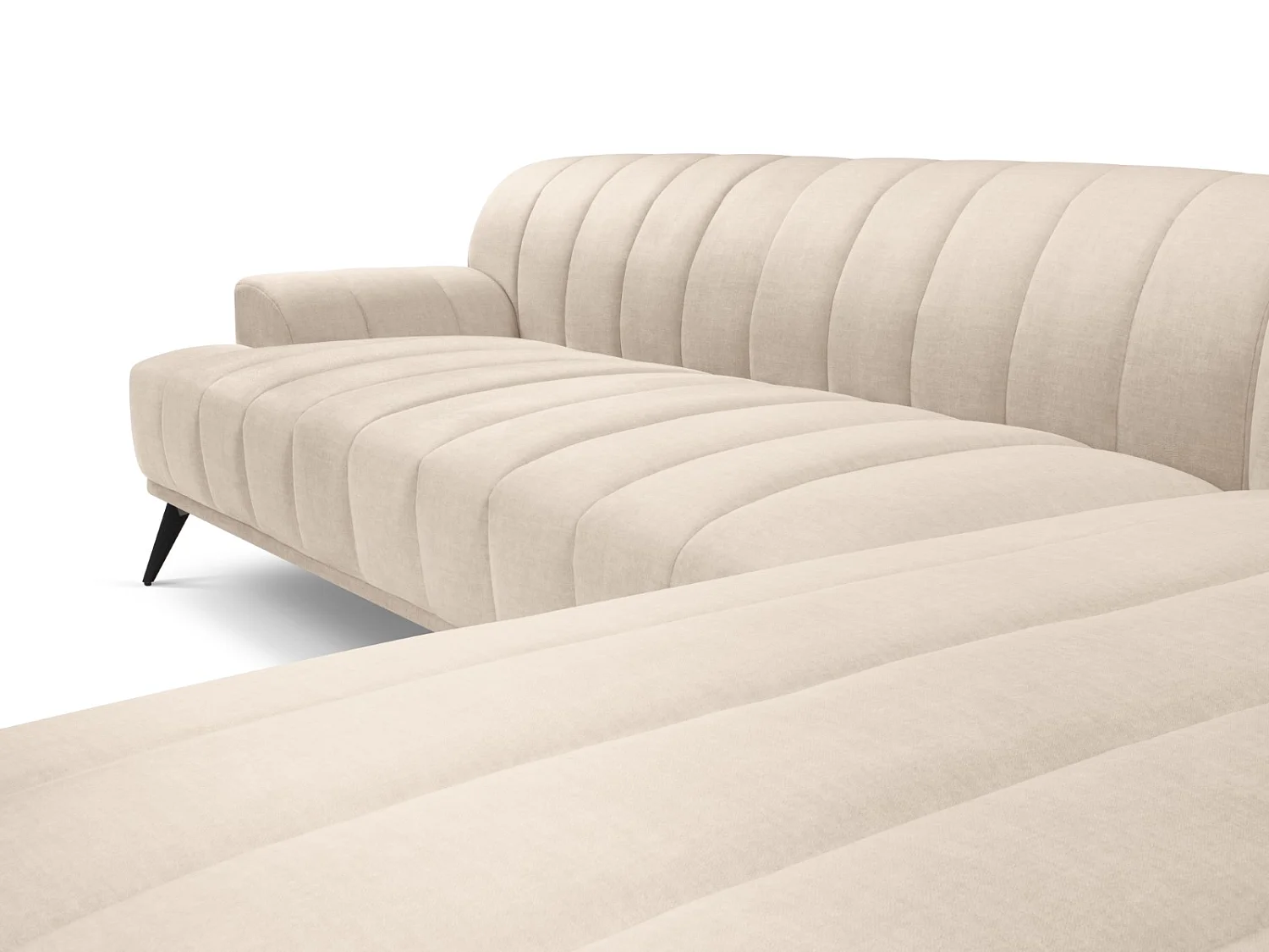 CXL by Christian Lacroix - Sofá esquinero derecho "Rita" 5 plazas de terciopelo beige claro - 289x185x77cm