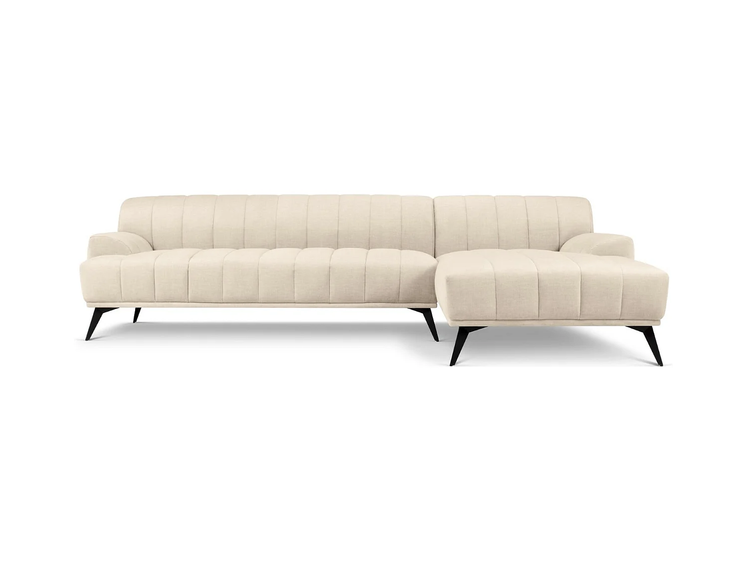 CXL by Christian Lacroix - Canapé d'angle droit "Rita" 5 places en velours beige clair - 289x185x77cm
