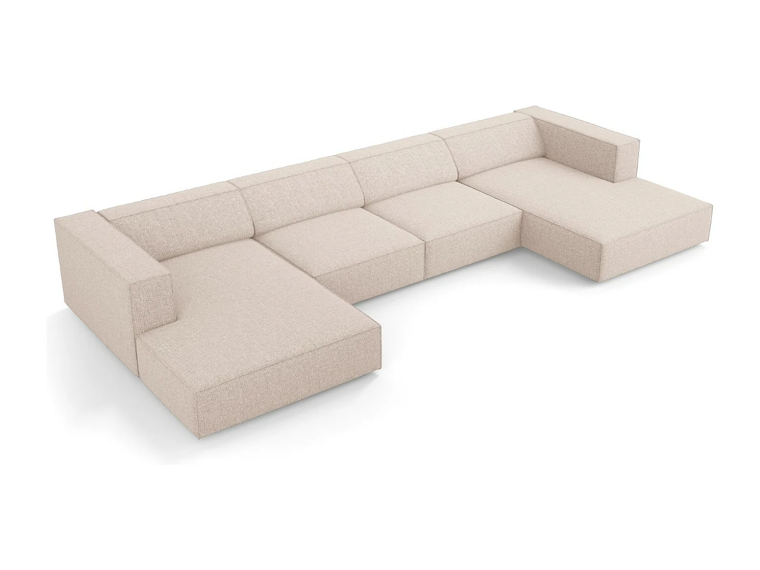 Cosmopolitan Design - Sofá panorámico "Arendal" 6 plazas de tejido chenilla beige - 364x166x70cm