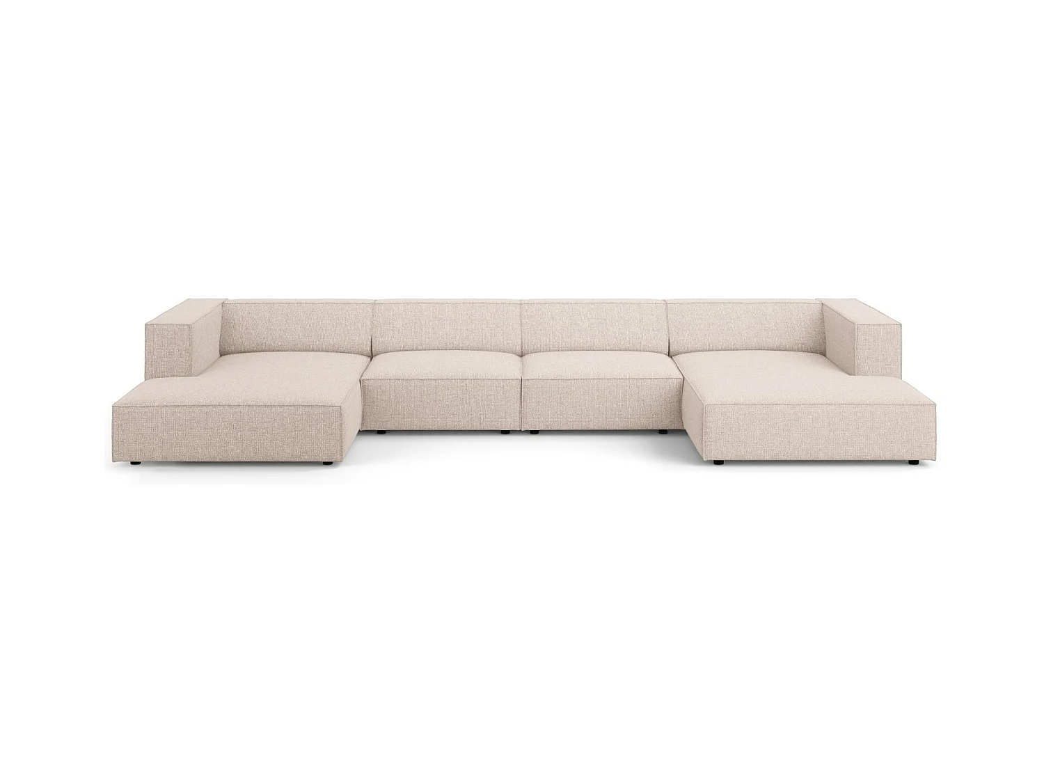 Cosmopolitan Design - Canapé panoramique "Arendal" 6 places en chenille beige - 364x166x70cm