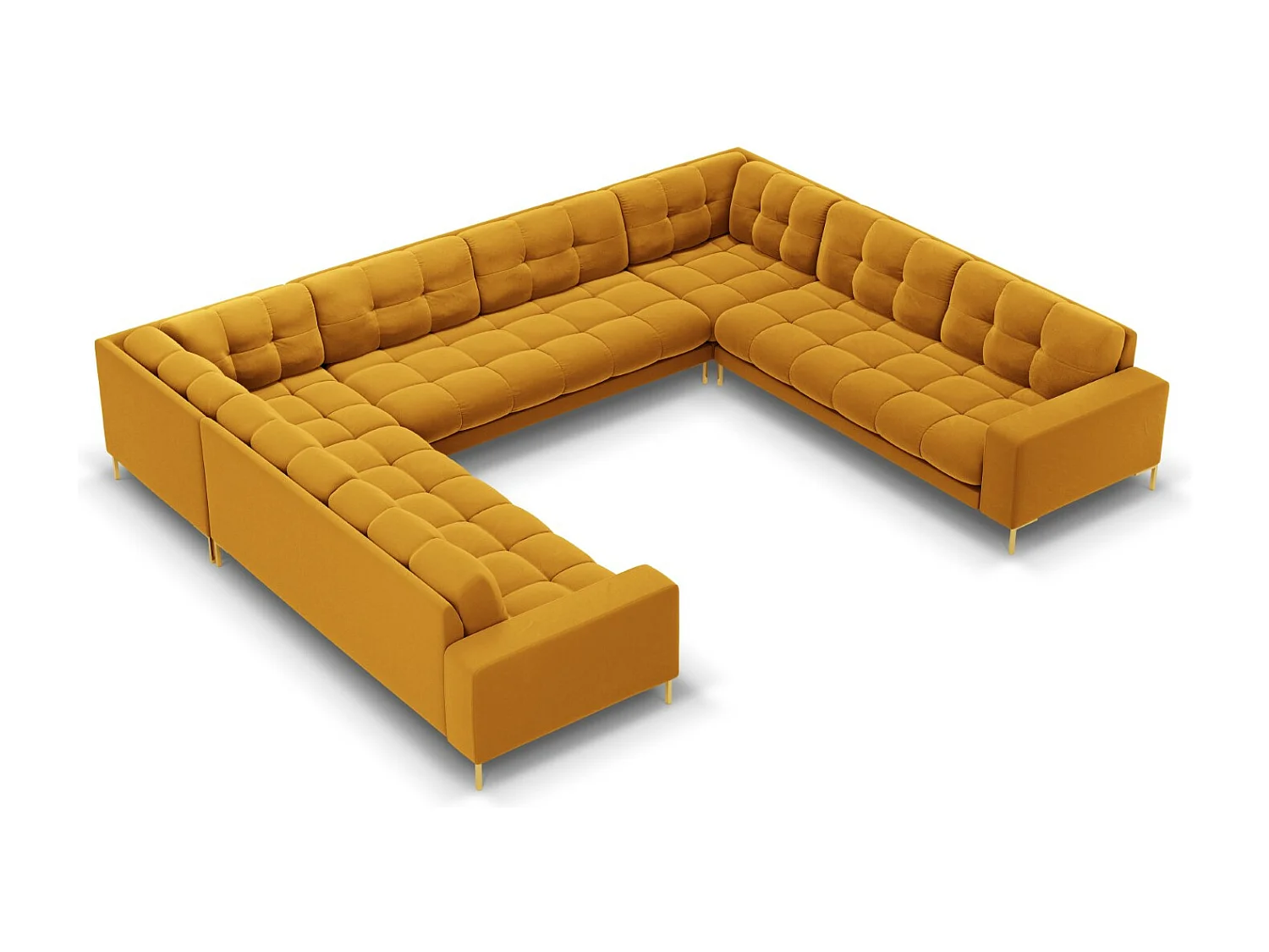 Cosmopolitan Design - Divano panoramico "Bali" 9 posti in velluto giallo - 327x256x75cm
